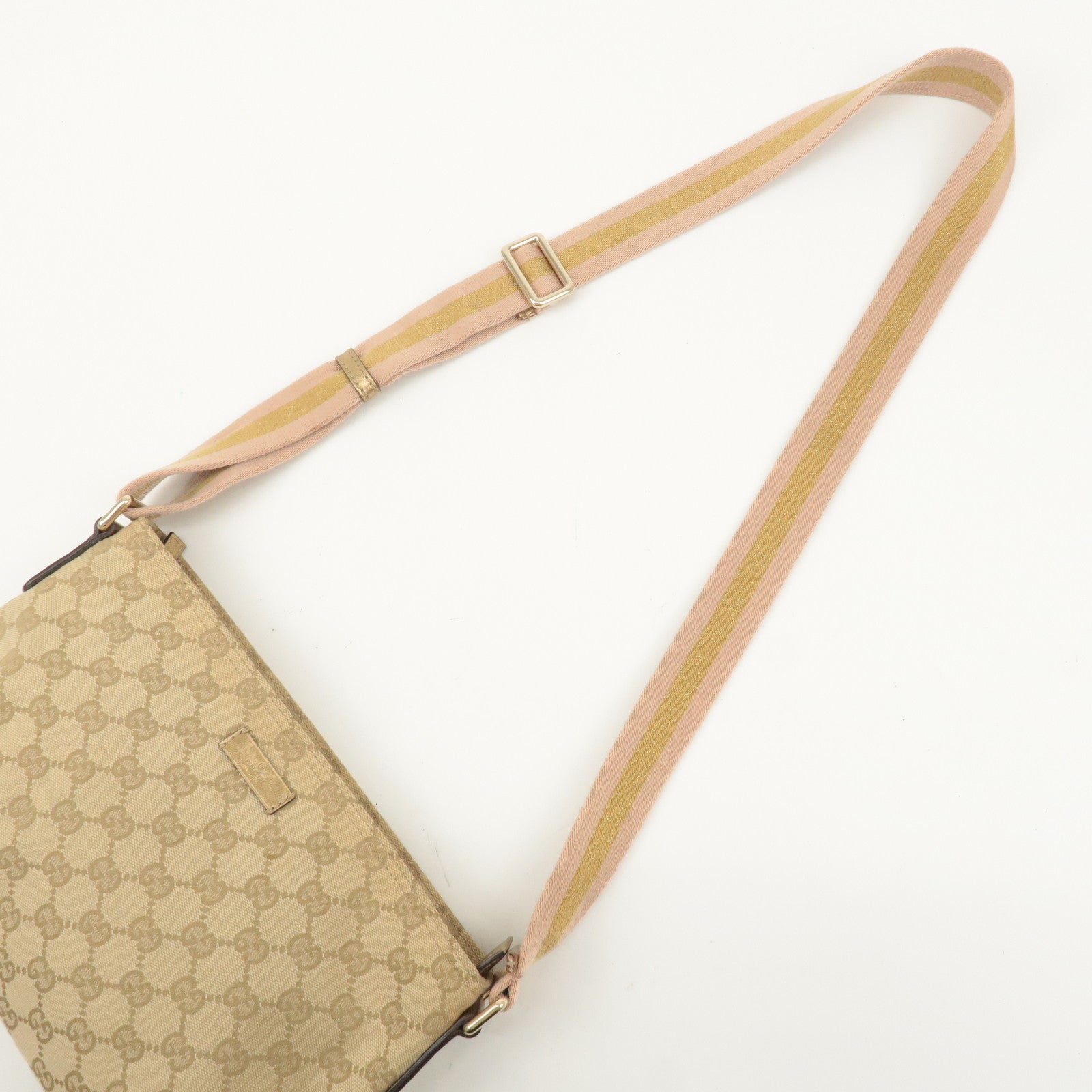 GUCCI GG Canvas Leather Shoulder Bag Purse Beige Gold 189749