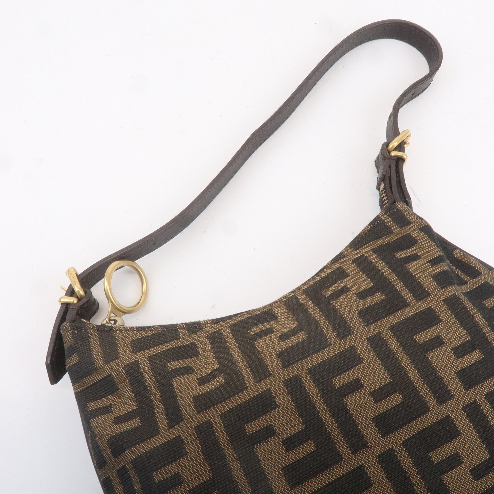 FENDI Zucca Canvas Leather One Shoulder Bag Brown 8BR248