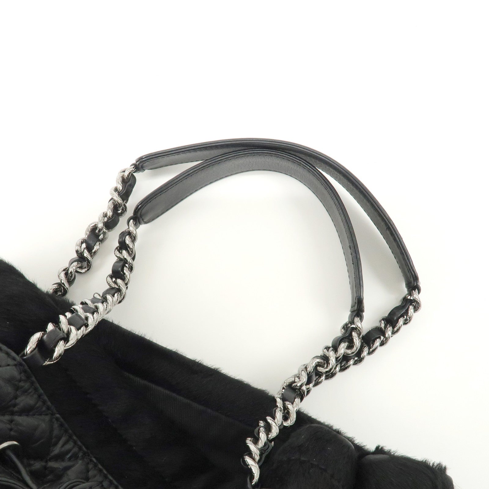 CHANEL Matelasse Pony Hair Leather Chain Drawstring Tote Bag Used