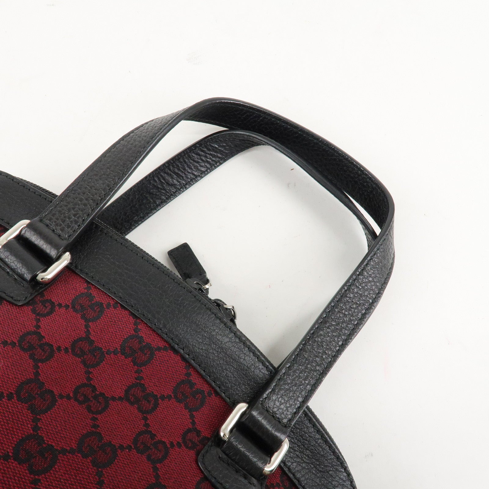 GUCCI GG Canvas Leather Tote Bag Hand Bag Black Red 272378