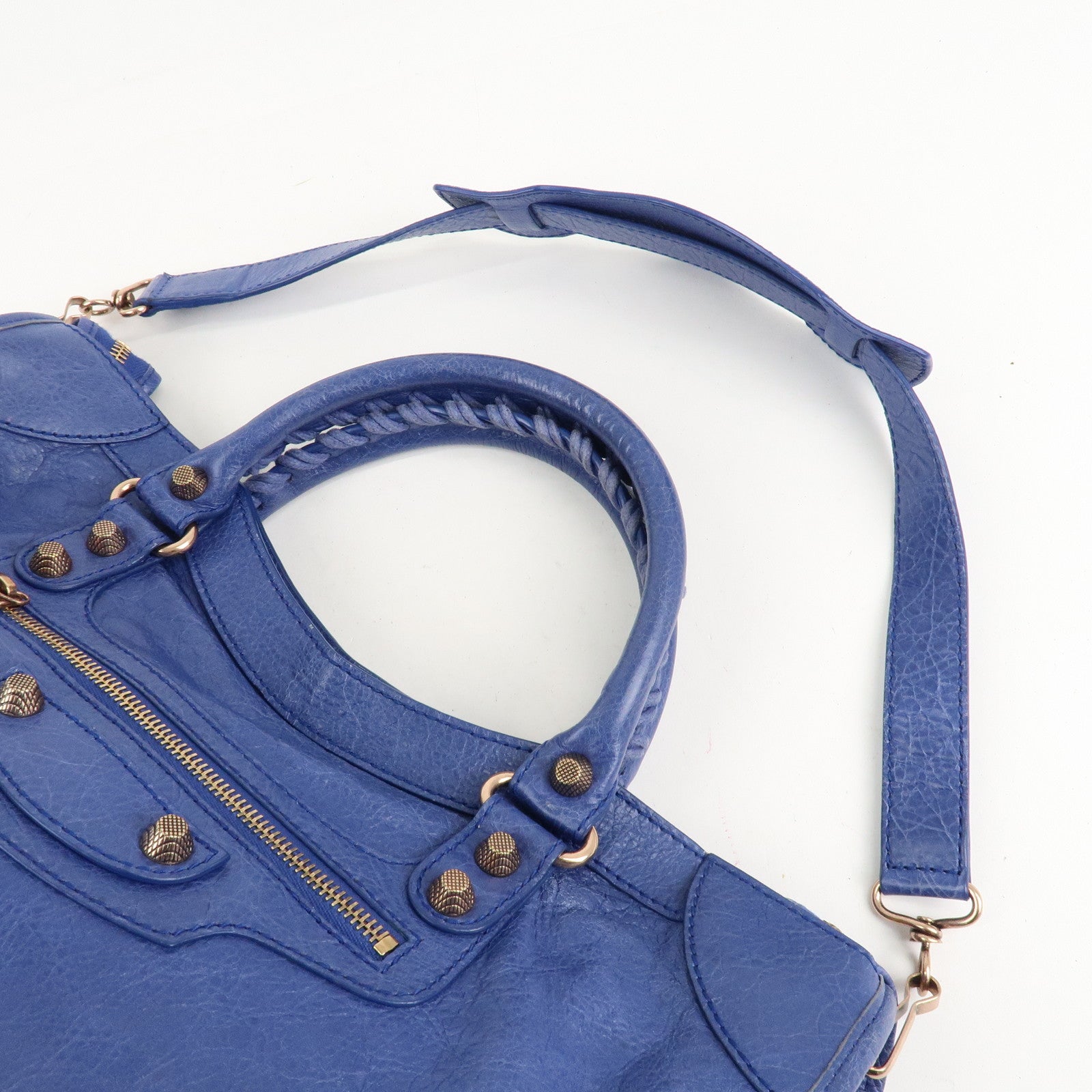 BALENCIAGA The Giant City Leather 2Way Hand Bag Blue 281770