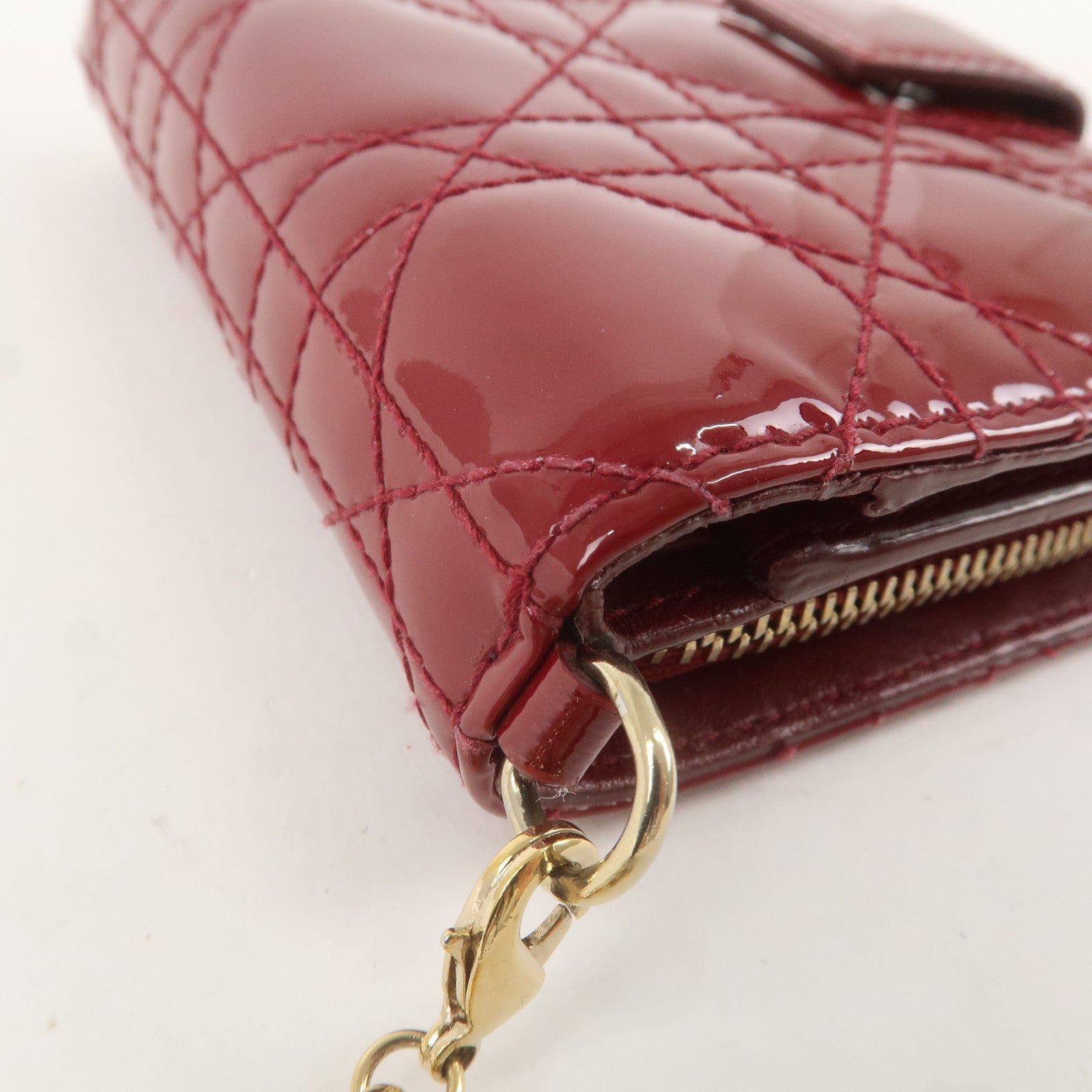 Christian Dior Cannage Patent Leather Bi-fold Wallet Red