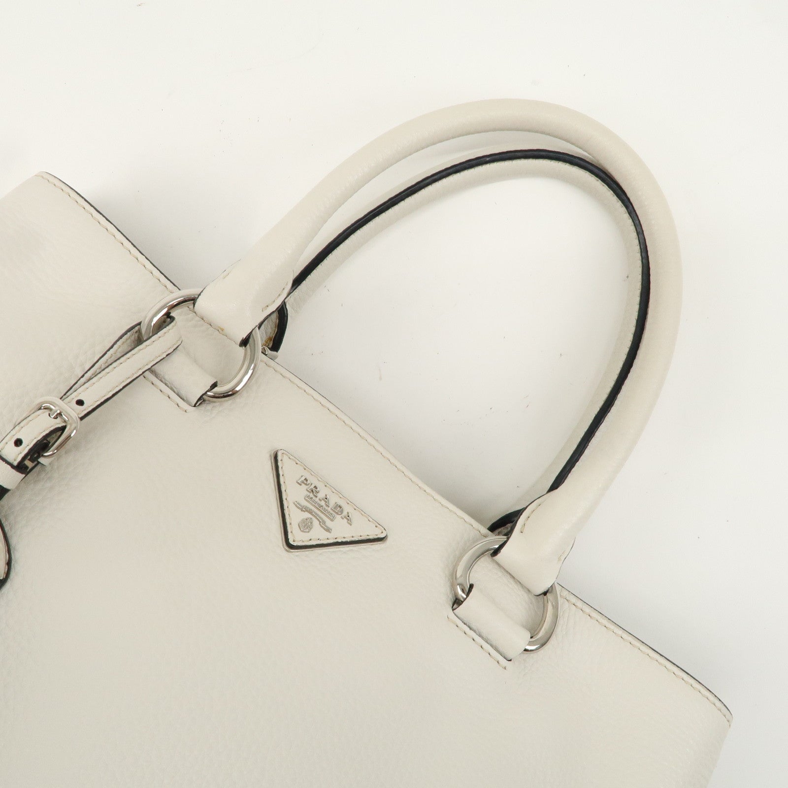 PRADA Leather Hand Bag White BN2579