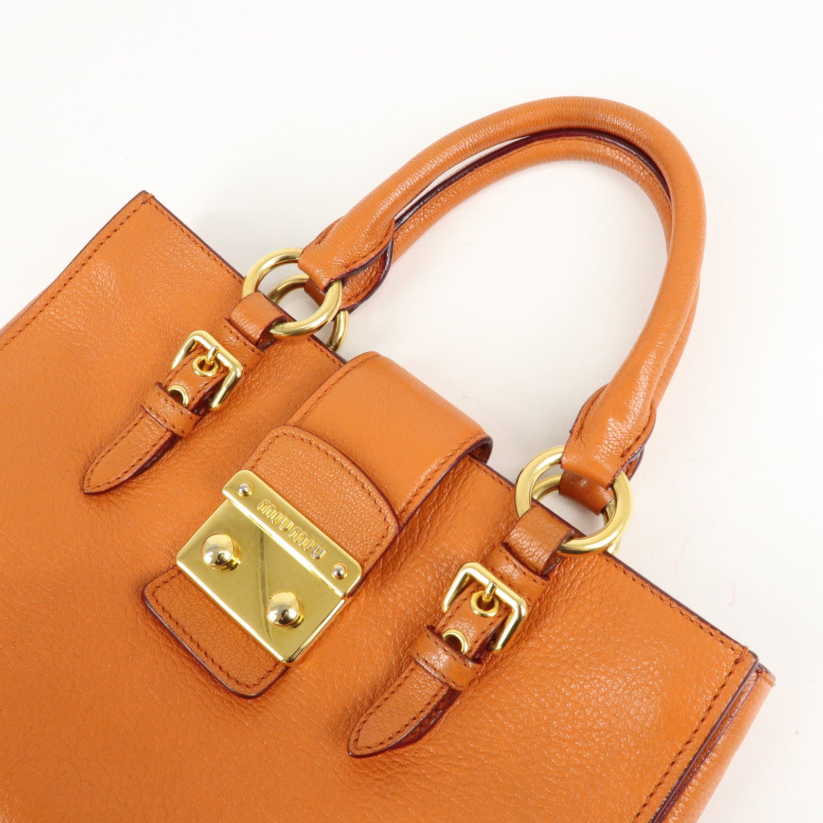 MIU MIU Madras Leather 2WAY Bag Hand Bag Orange RN0799