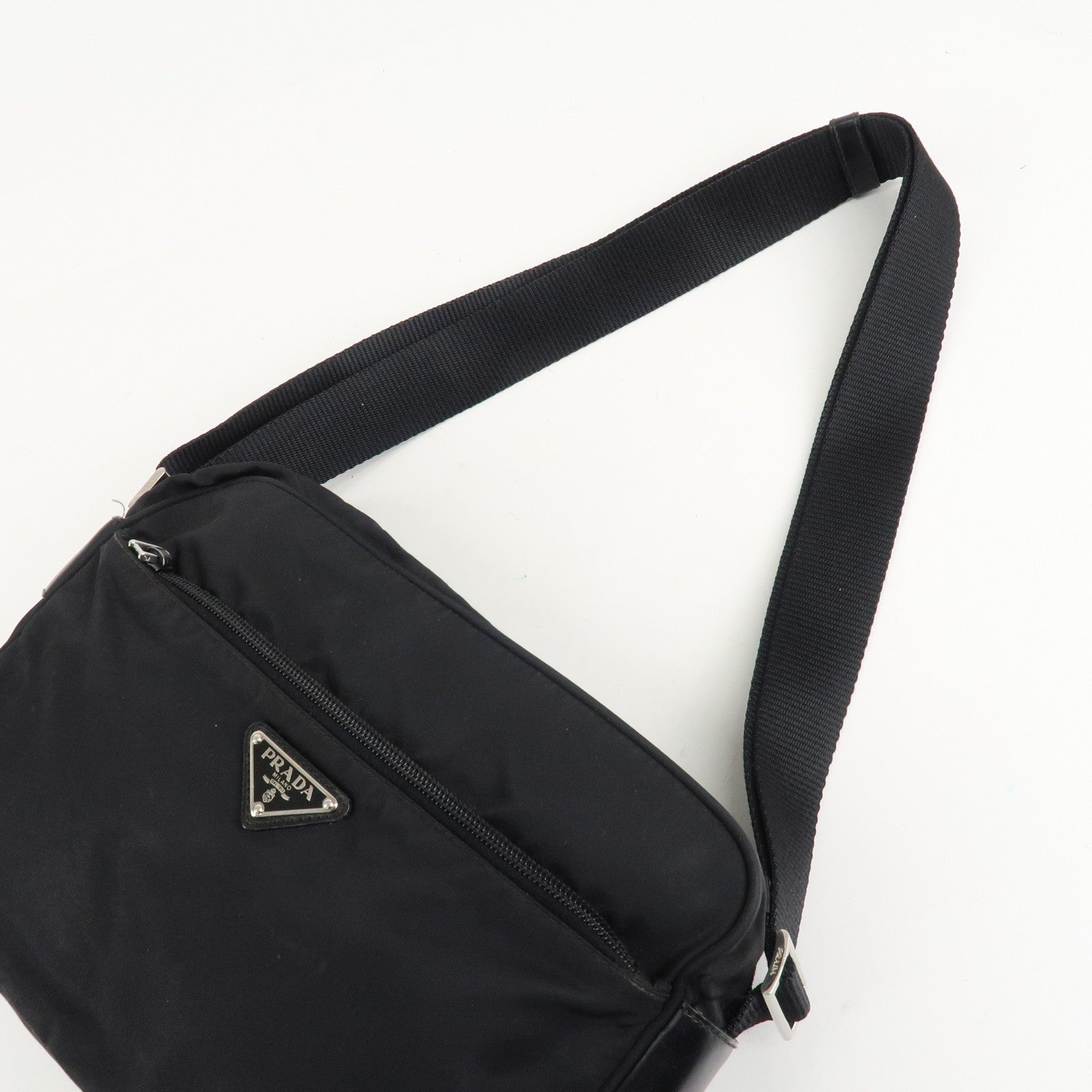 PRADA Logo Nylon Leather Shoulder Bag Crossbody Bag Black