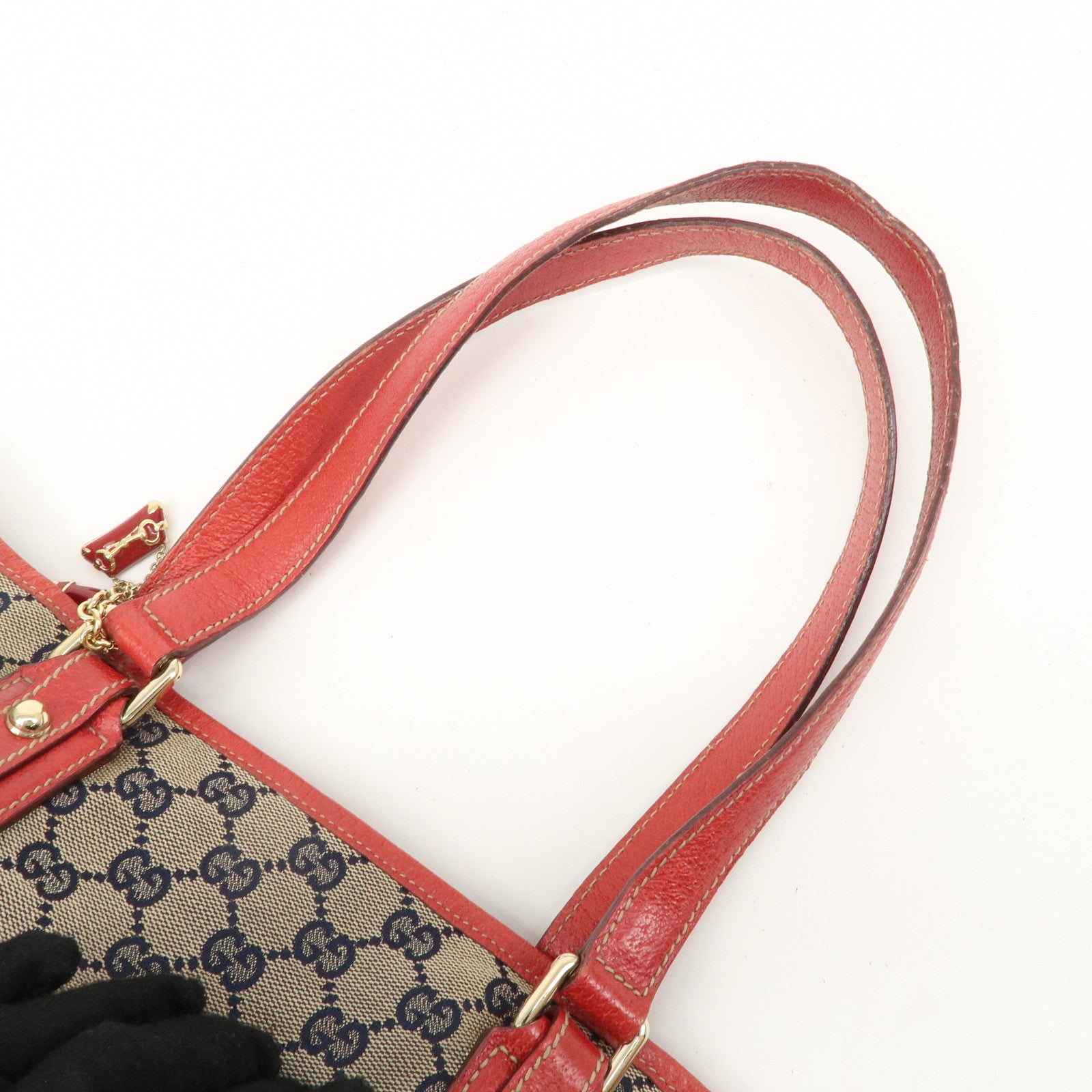 GUCCI Sherry GG Canvas Leather Tote Bag Beige Red Navy 137396