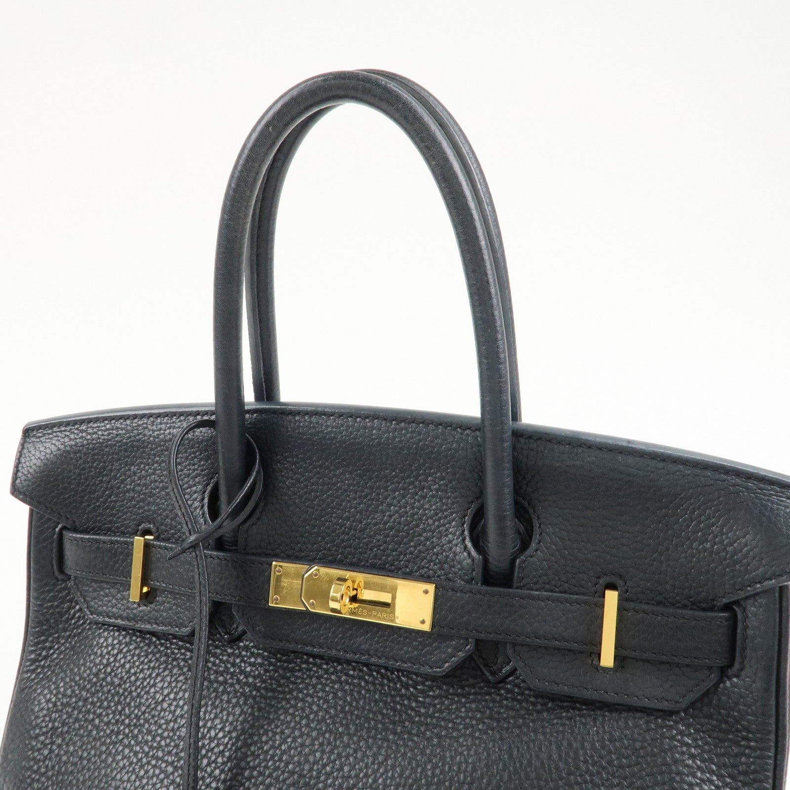 HERMES Taurillon Clemence Birkin 30 M stamped Black Gold