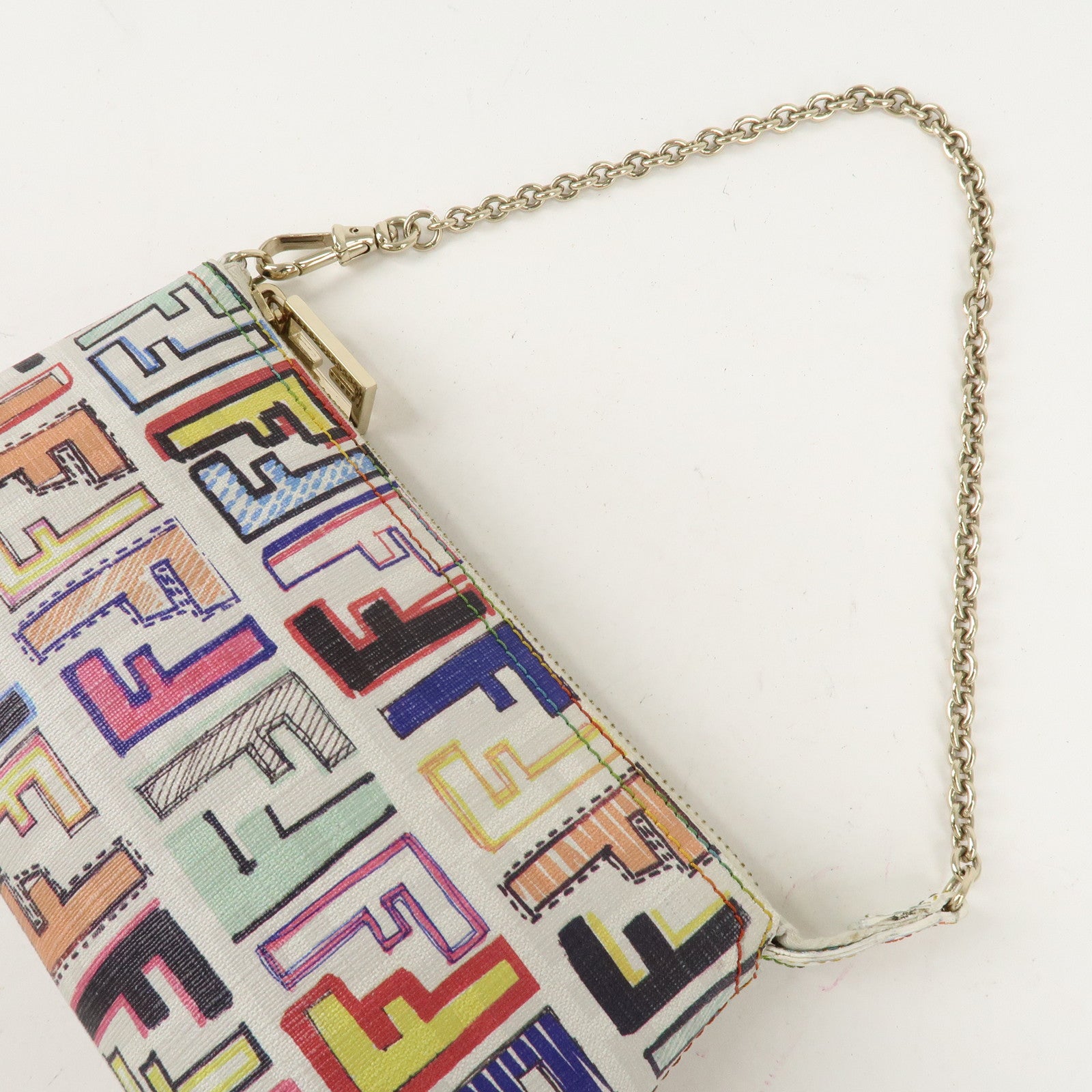 FENDI Zucca PVC Accessory Chain Pouch Multi Color Ivory 8BR592