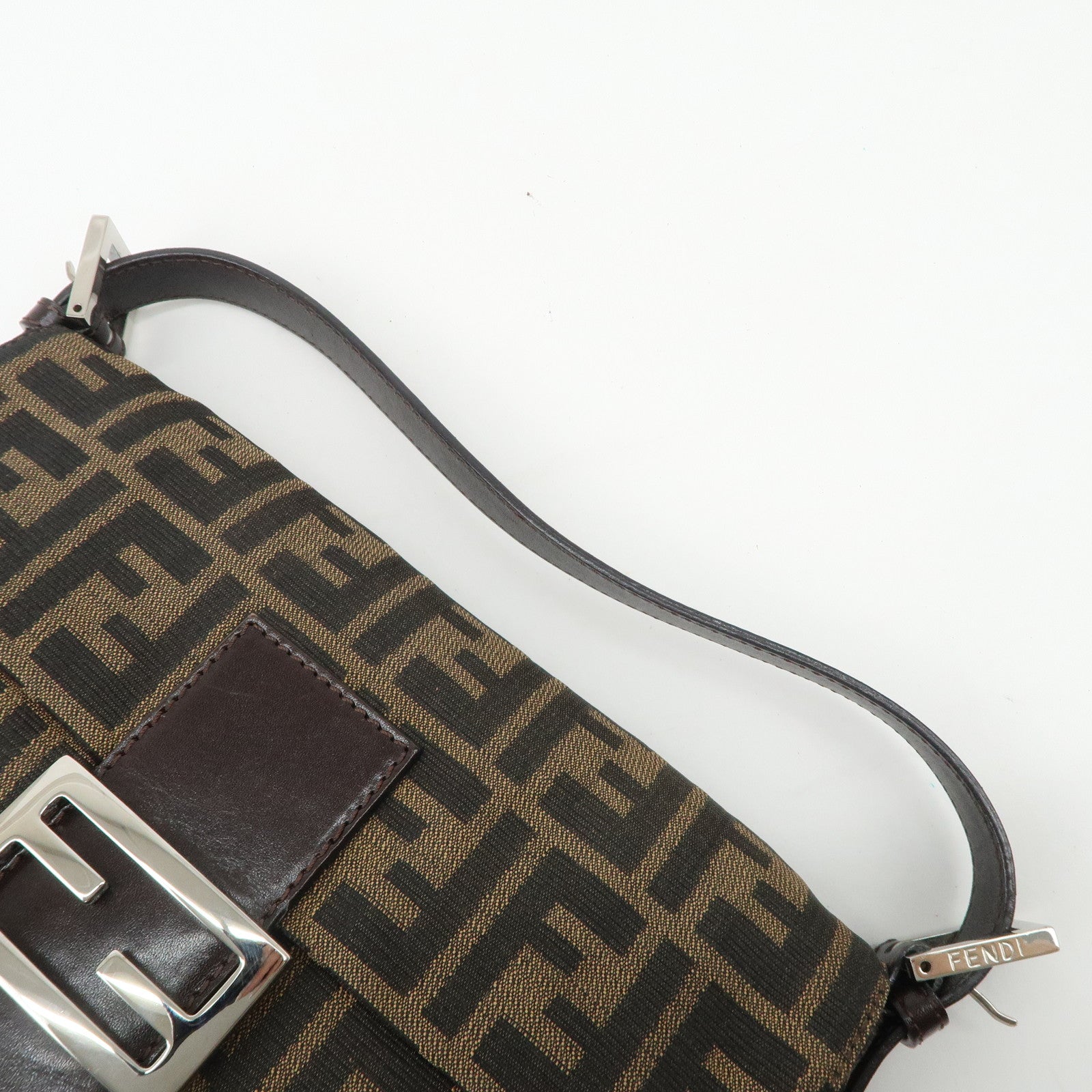 FENDI Mamma Baguette Zucca Canvas Leather Shoulder Bag 26424