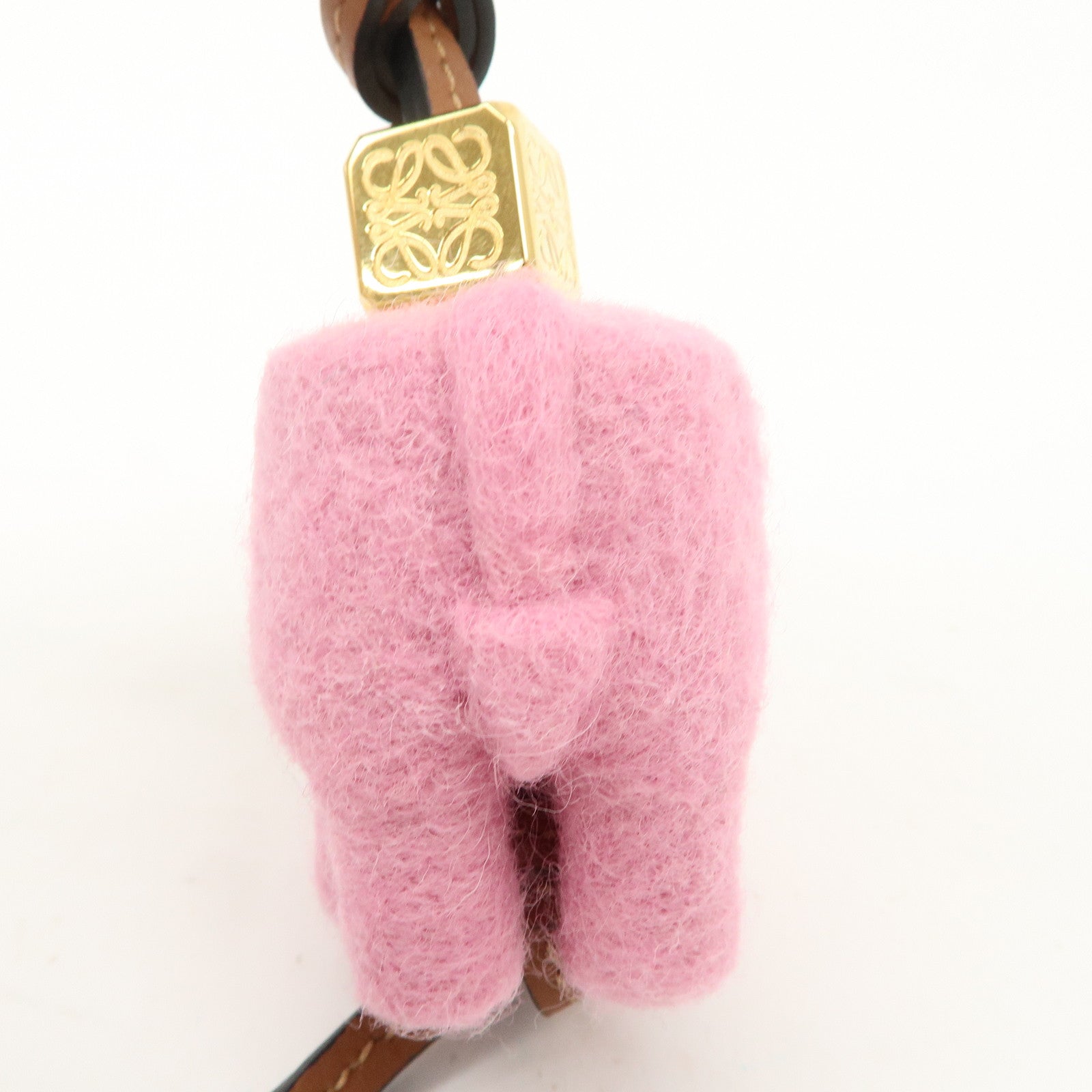 LOEWE Felt Calf Leather Elephant Charm Key Chain Pink Used