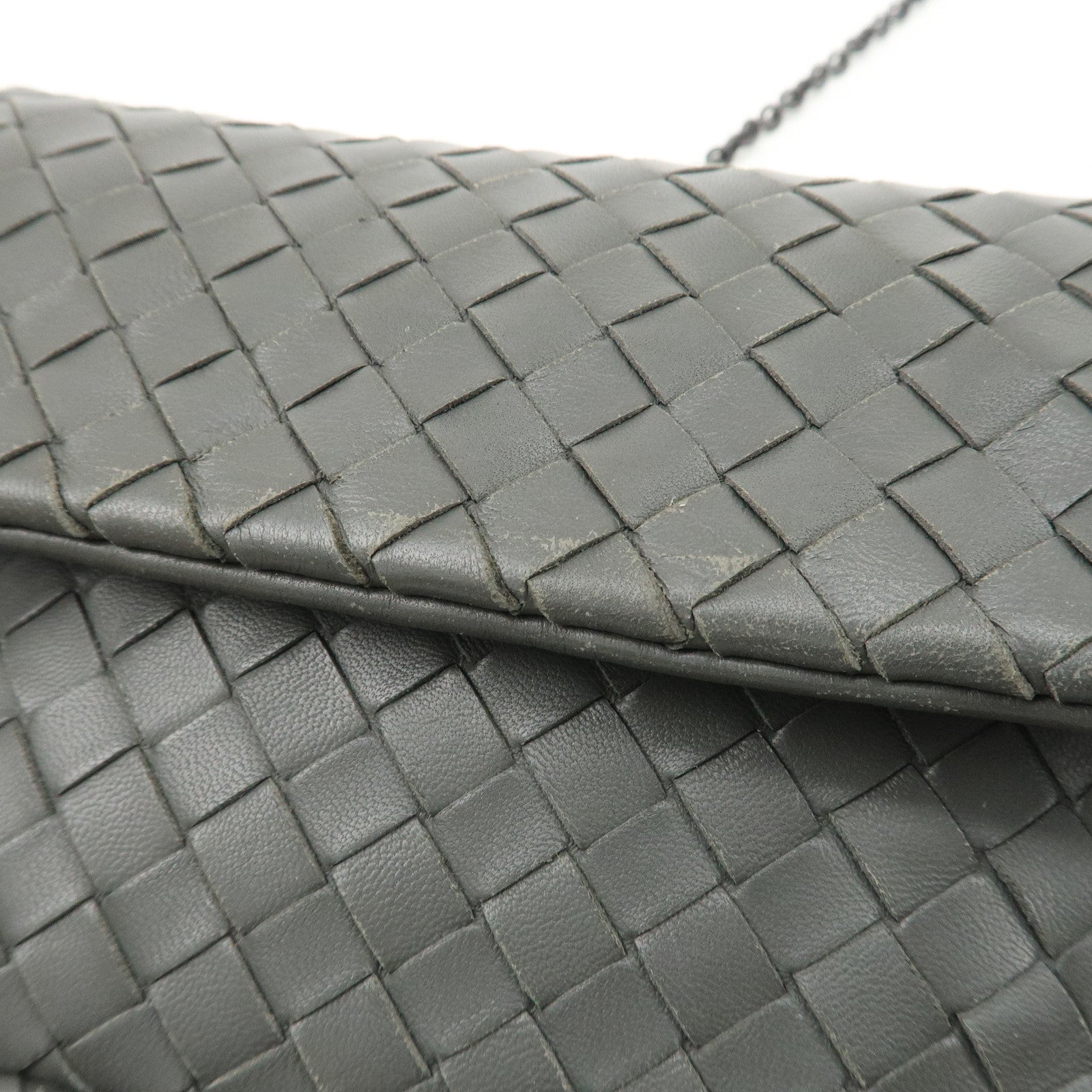 BOTTEGA VENETA Intrecciato Leather Chain Shoulder Bag Gray 310774