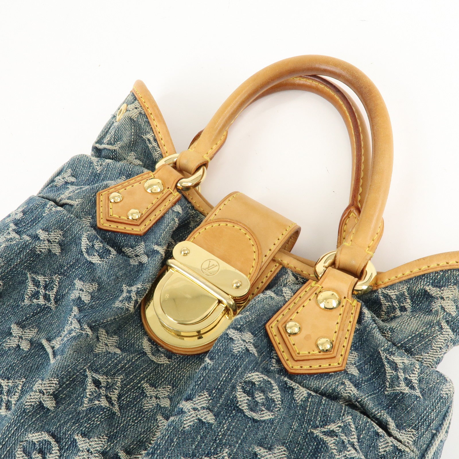 Louis Vuitton Monogram Denim Pleaty Hand Bag Blue M95020 Used