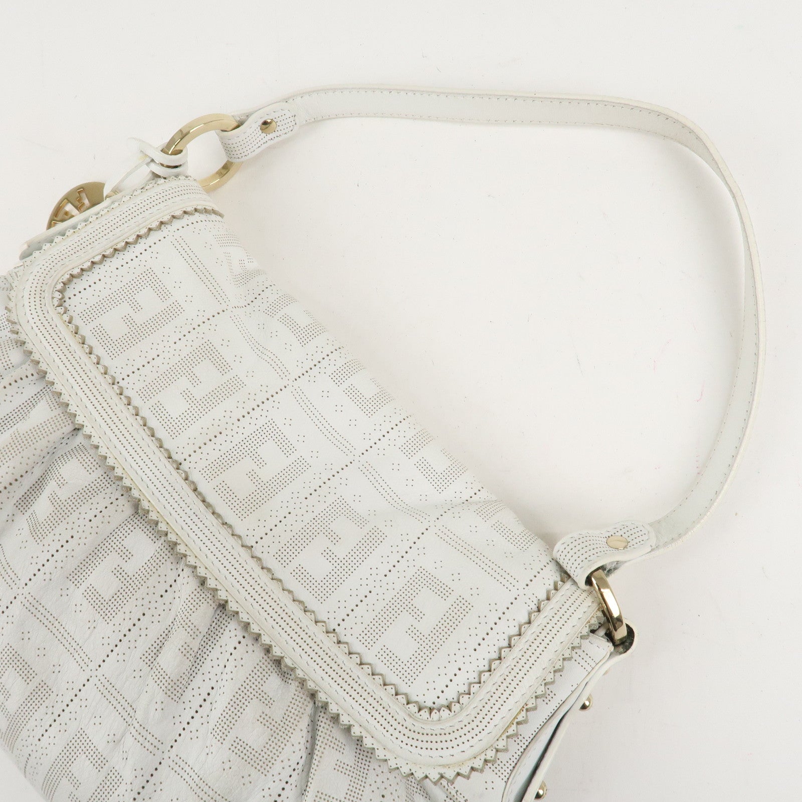 FENDI Zucca Leather Shoulder Bag Hand Bag White 8BR445 Used