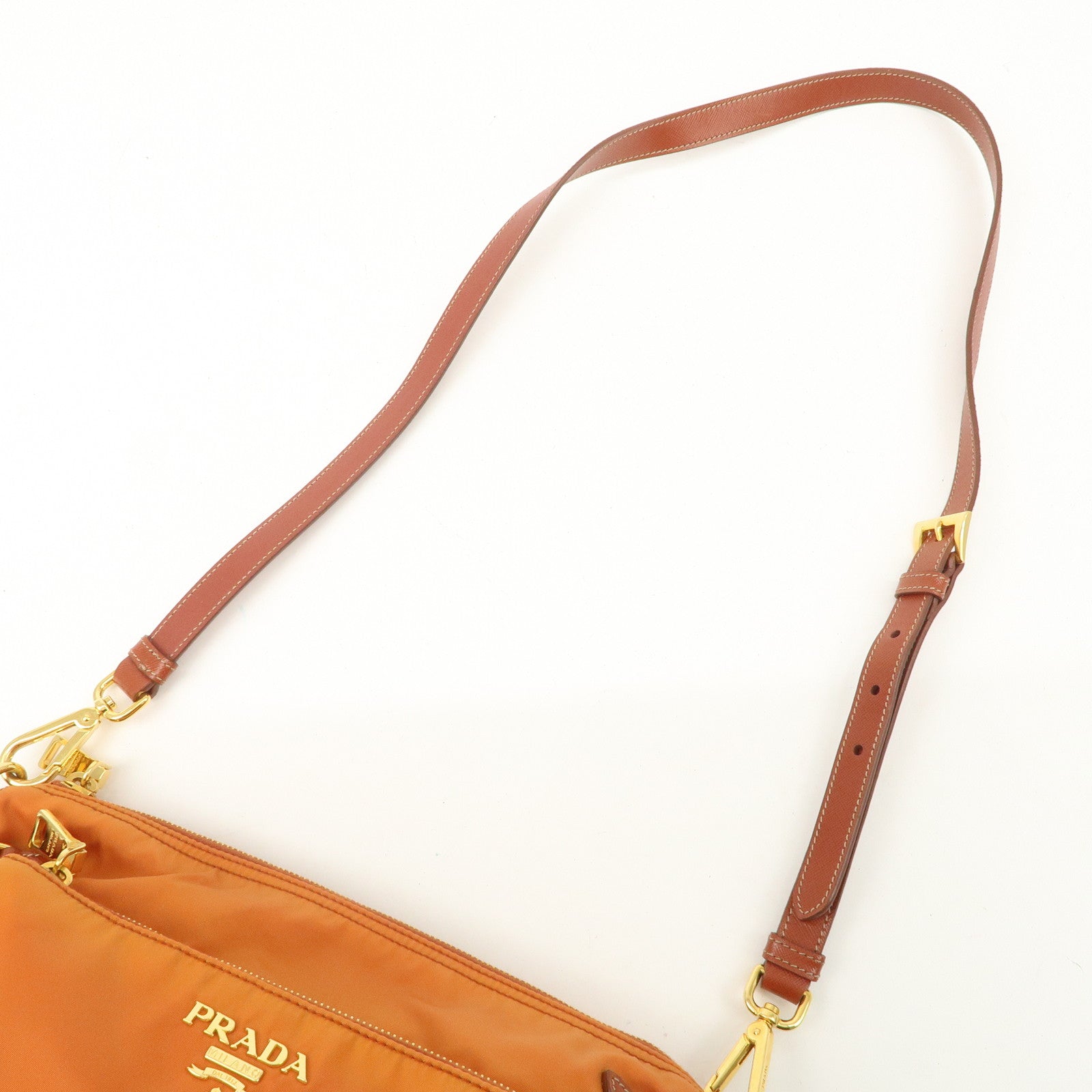 PRADA Logo Nylon Leather Shoulder Bag Gold Hardware Orange Used