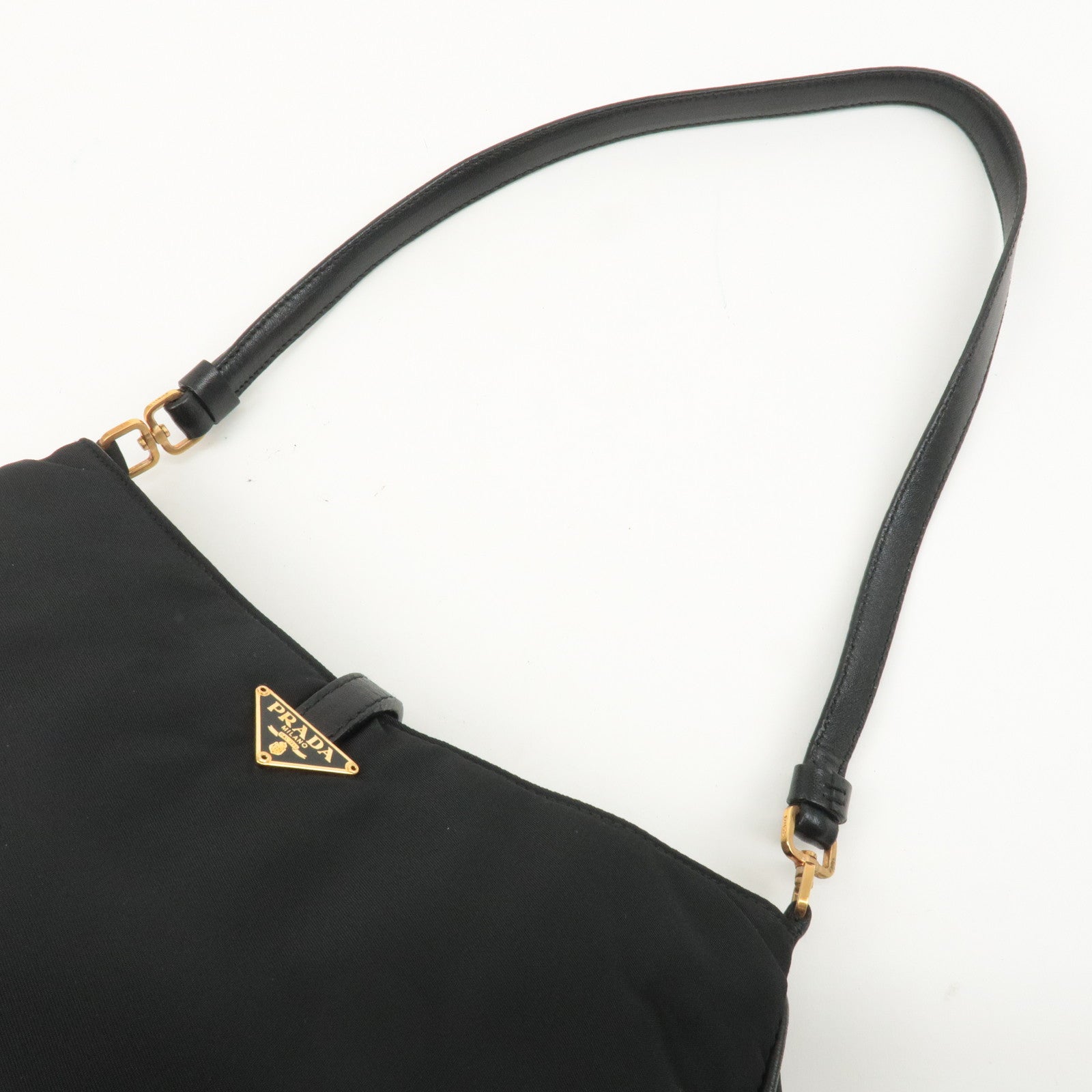 PRADA Nylon Leather Shoulder Bag Black BR0122