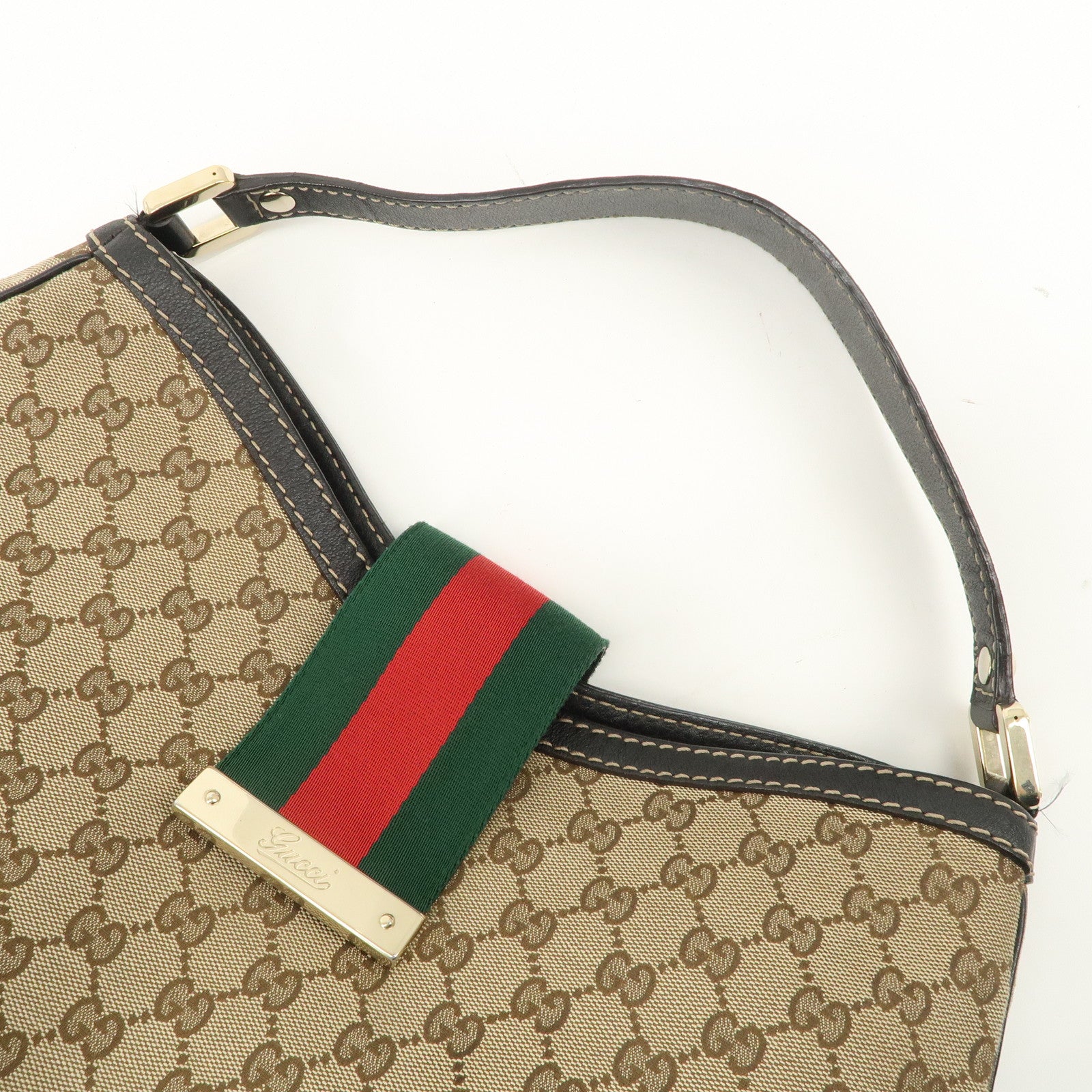 GUCCI Sherry GG Canvas Leather Shoulder Bag Beige Black 233604 Used