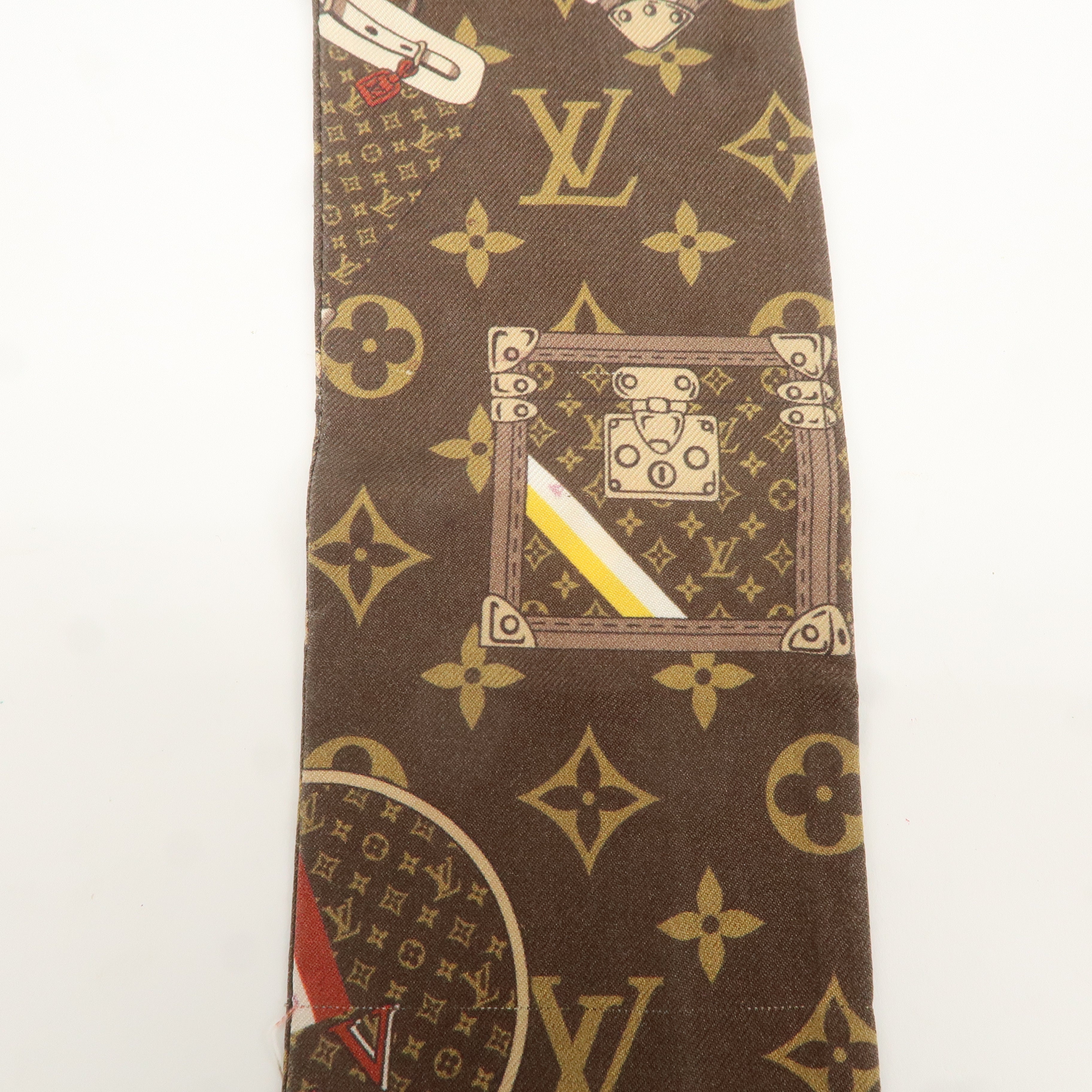 Louis Vuitton 100% Silk Bandeau Monogram Trunks Scarf Brown M72395