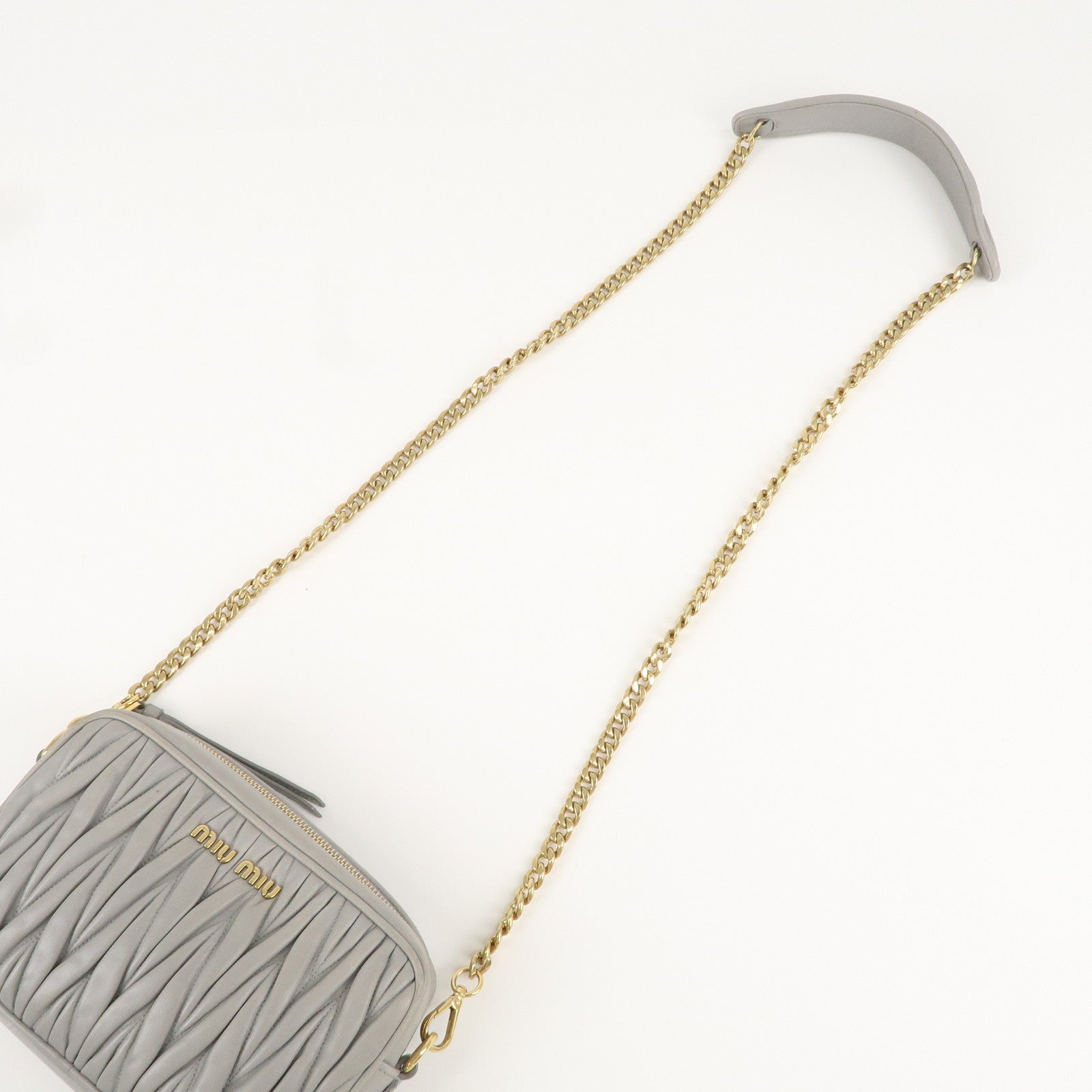 MIU MIU Matelasse Leather Chain Shoulder Bag Gray