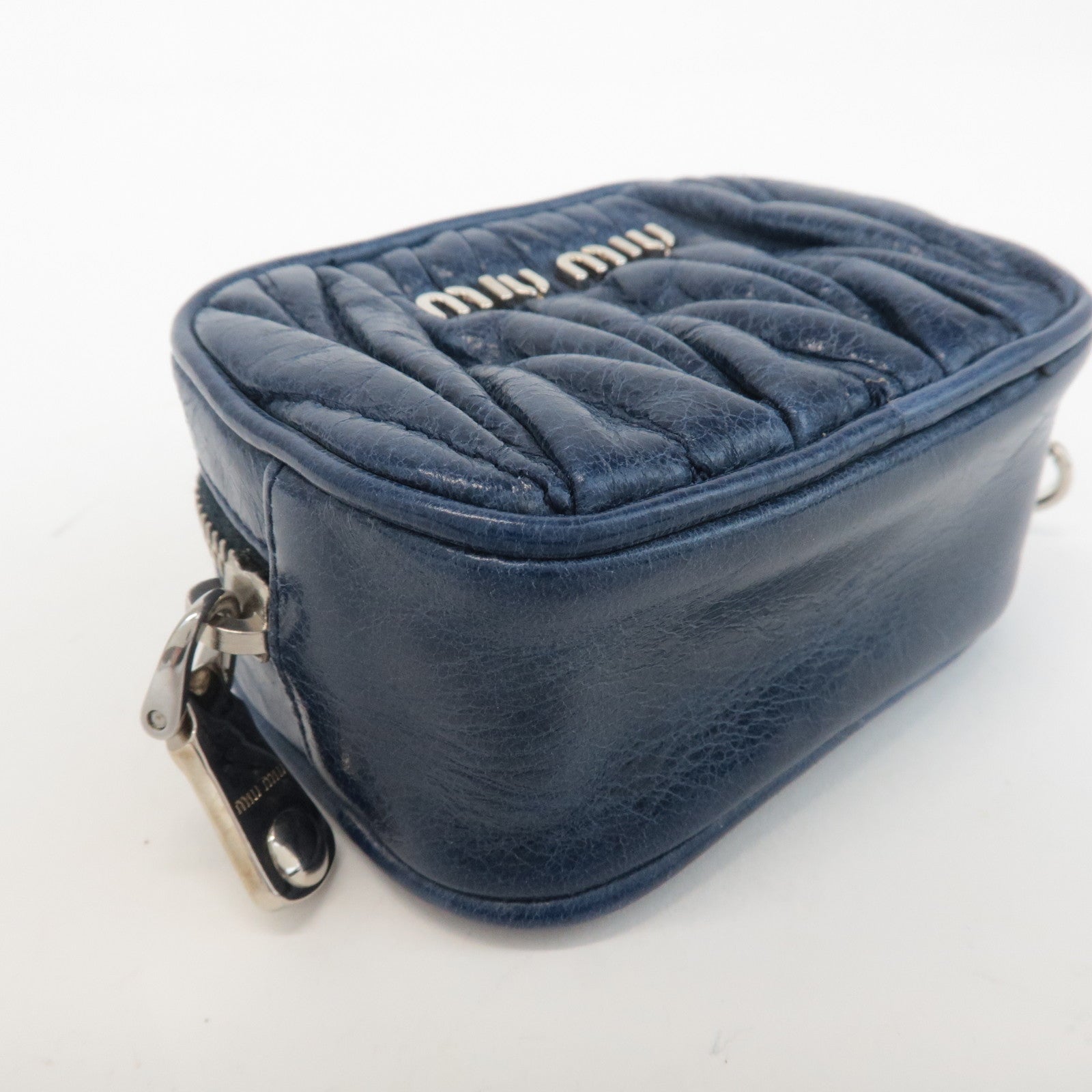 MIU MIU Matelasse Leather Pouch Blue Silver Hardware 5M1353