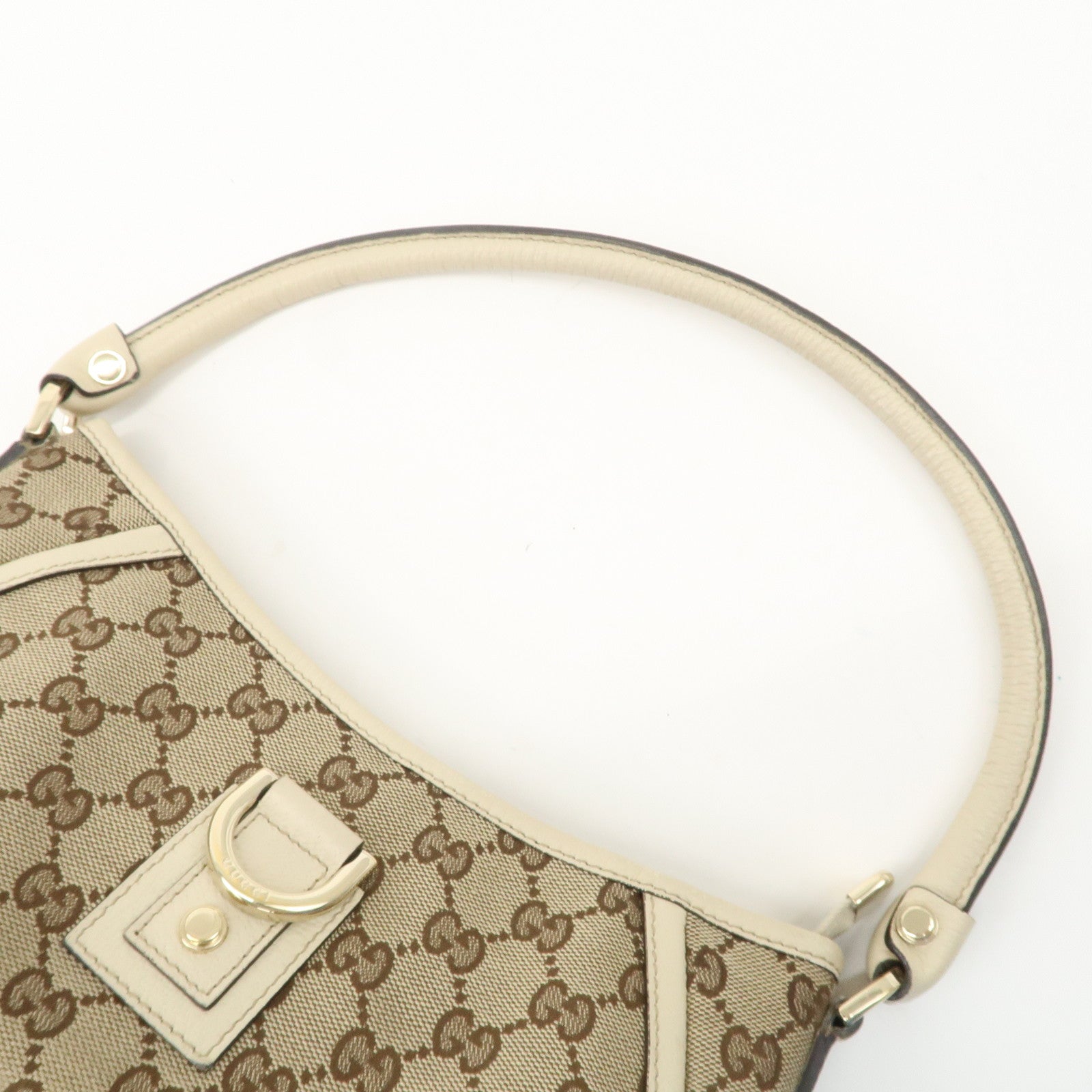 GUCCI Abbey GG Canvas Leather Shoulder Bag Beige Gold 130939 Used