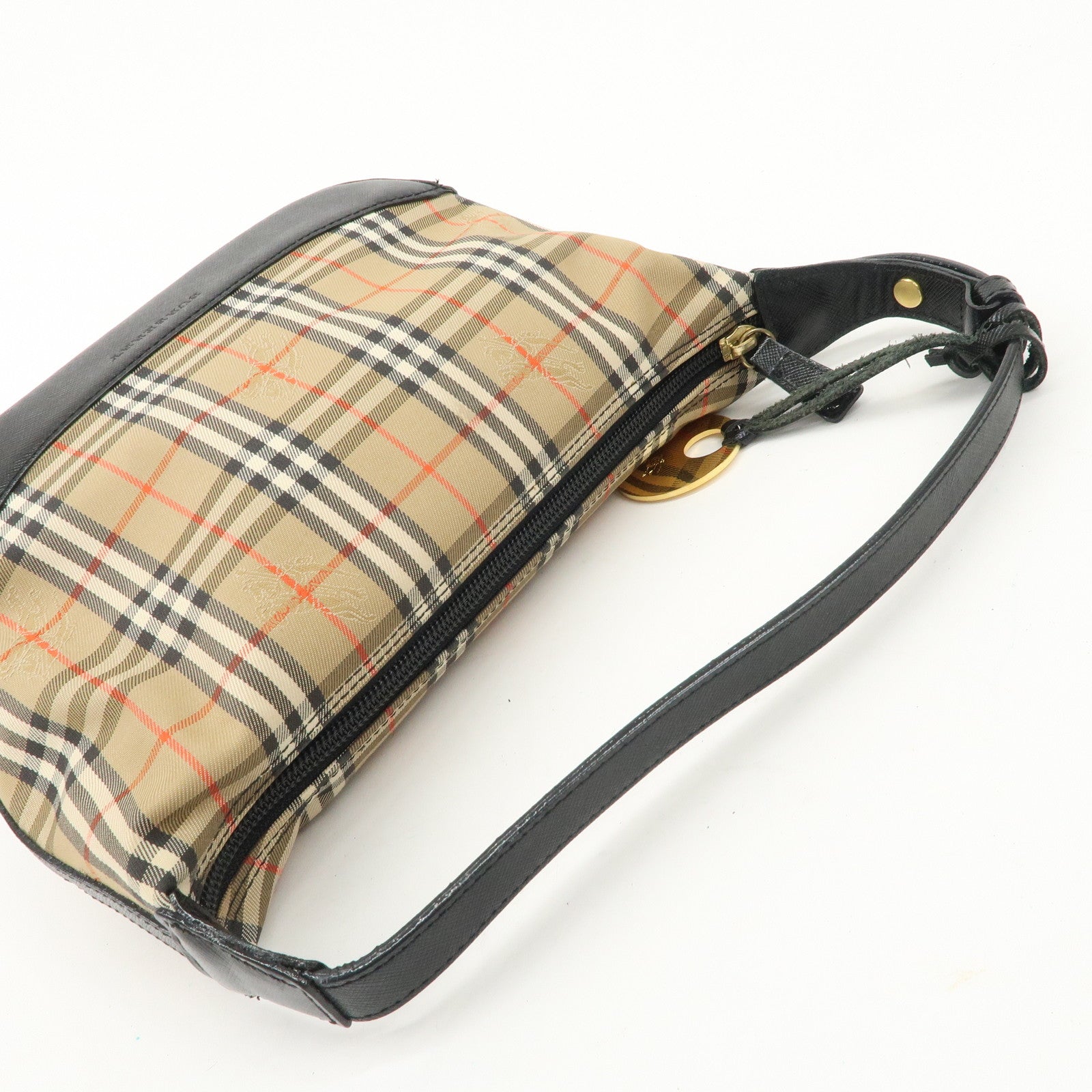 BURBERRY Nova Plaid Canvas Leather Shoulder Bag Hand Bag Black