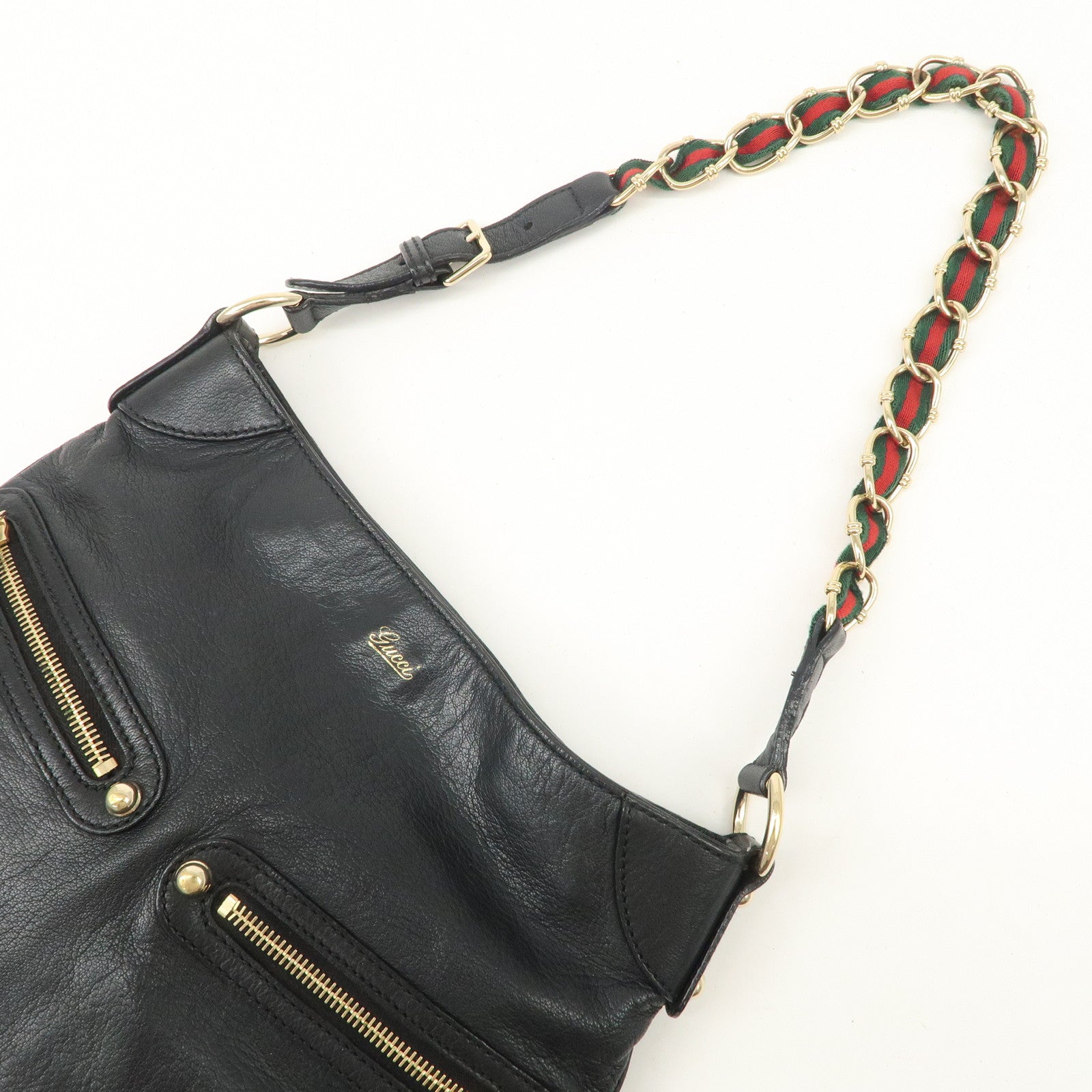 GUCCI Sherry Leather Chain Shoulder Bag Studs Black 154392 Used