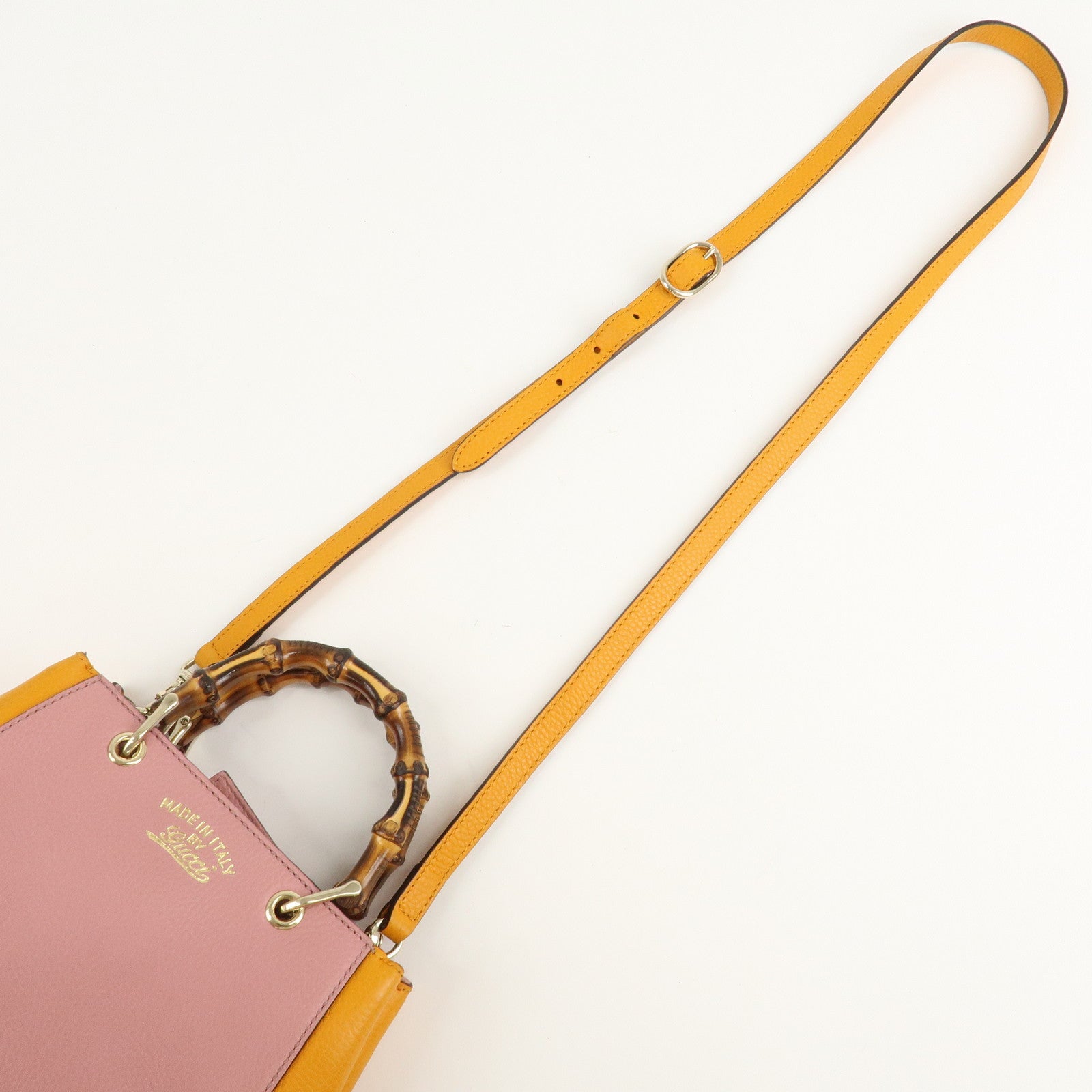 GUCCI Bamboo Leather Mini 2Way Shoulder Bag Pink Orange 368823 Used