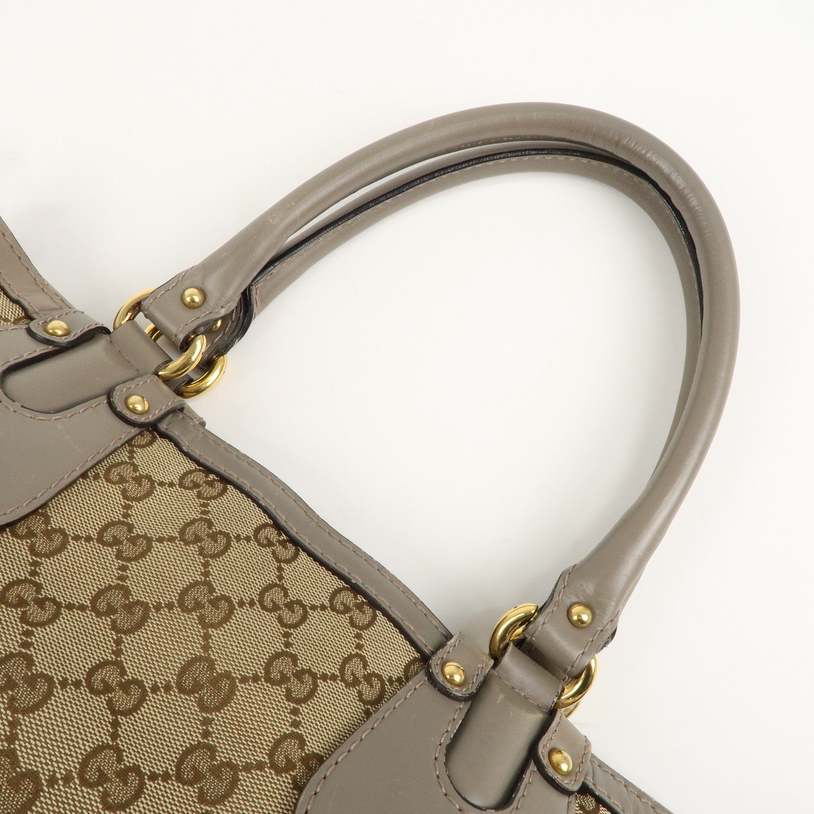 GUCCI Scarlett GG Canvas Leather Tote Bag Beige Grey 269953