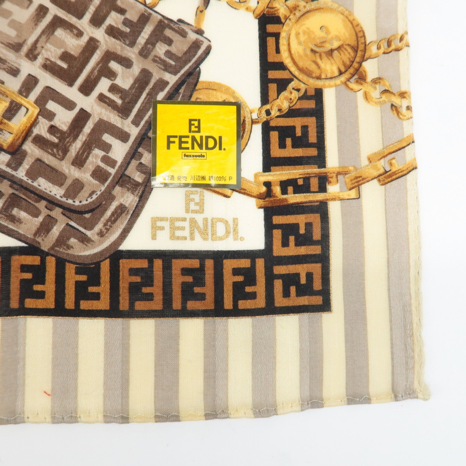 FENDI Set of 5 Cotton 100% Handkerchief Red Pink Brown Beige White Used