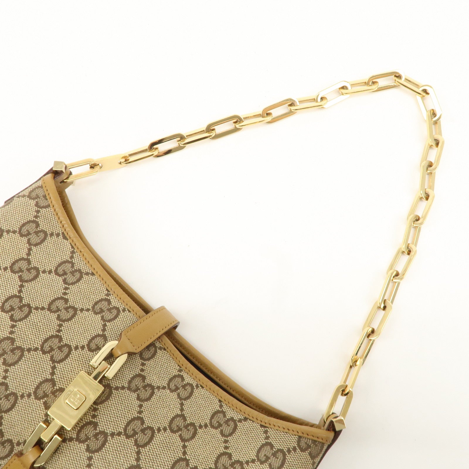 GUCCI Jackie GG Canvas Leather Chain Shoulder Bag 001.4032 Used