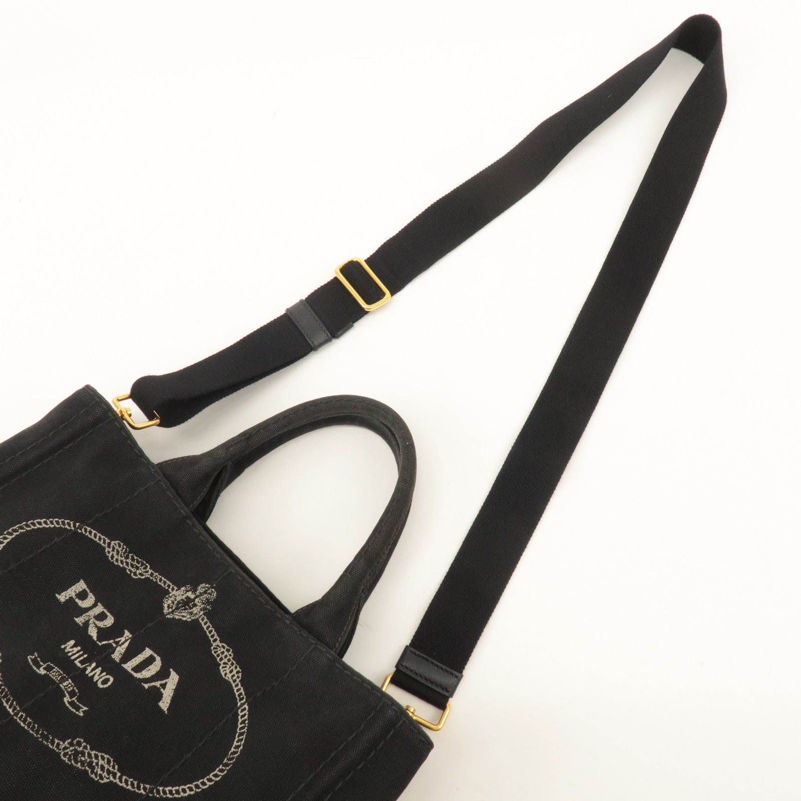 PRADA Canapa Mini Canvas 2Way Bag Tote Bag Black 1BG439