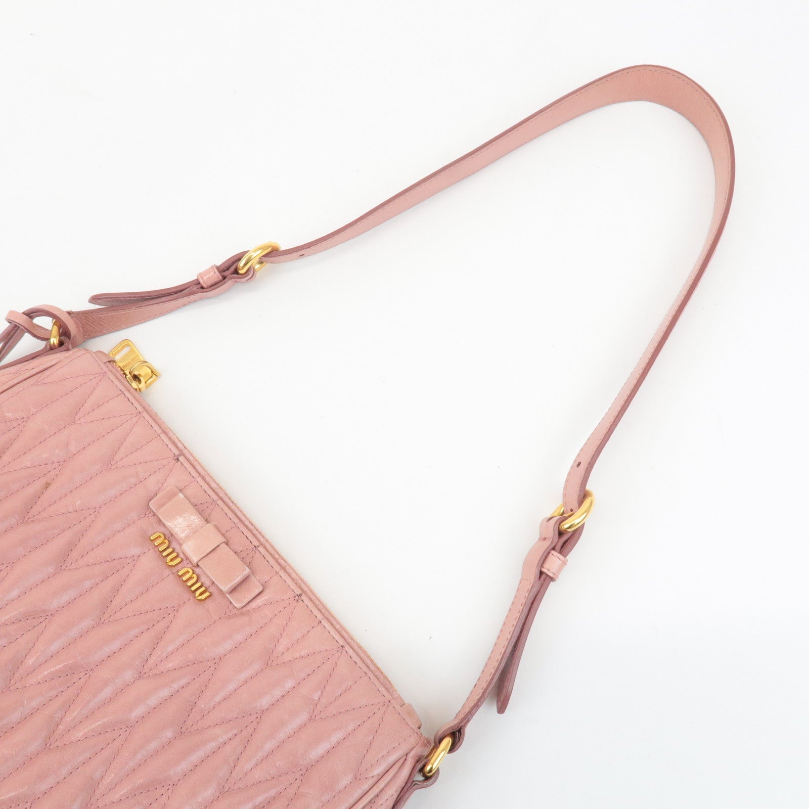 MIU MIU Leather Ribbon Gathered Shoulder Bag Pink RR1937