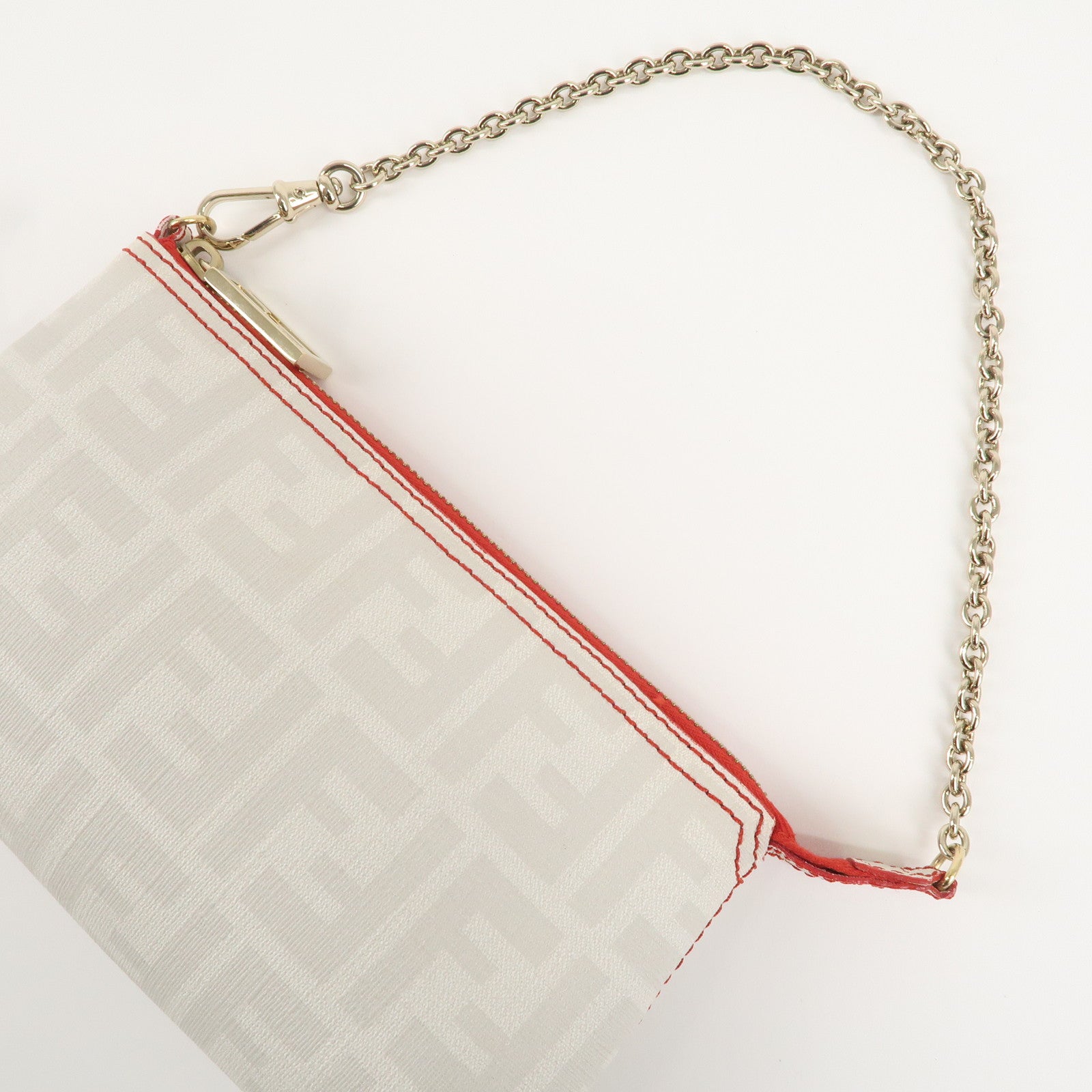 FENDI Zucca Print PVC Chain Pouch Mini Bag White Red 8BR592