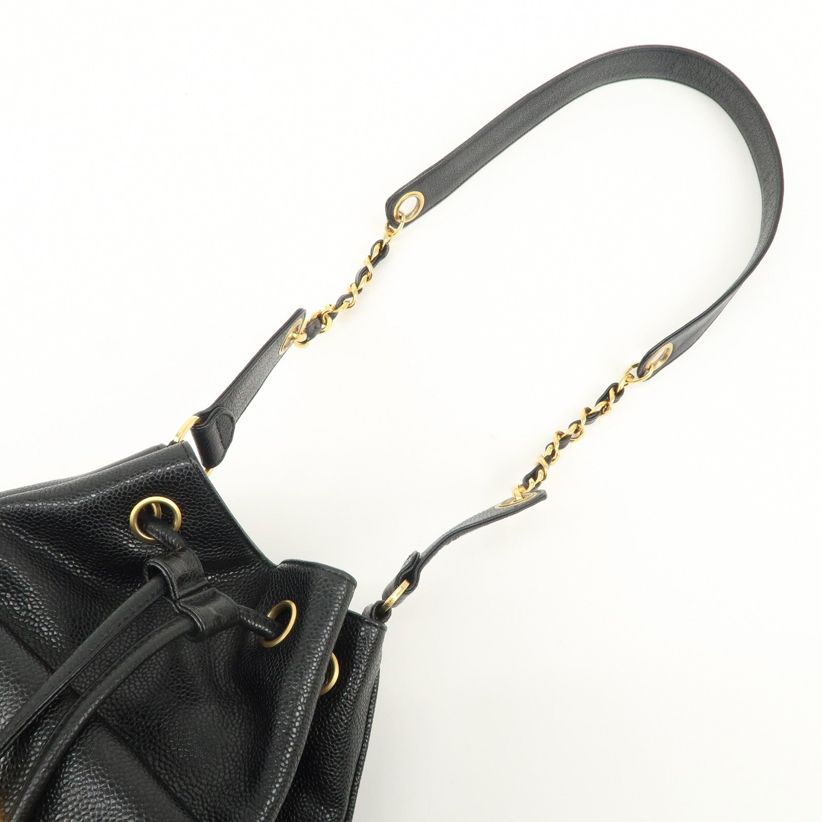 CHANEL Caviar SKin Drawstring Chain Shoulder Bag Black