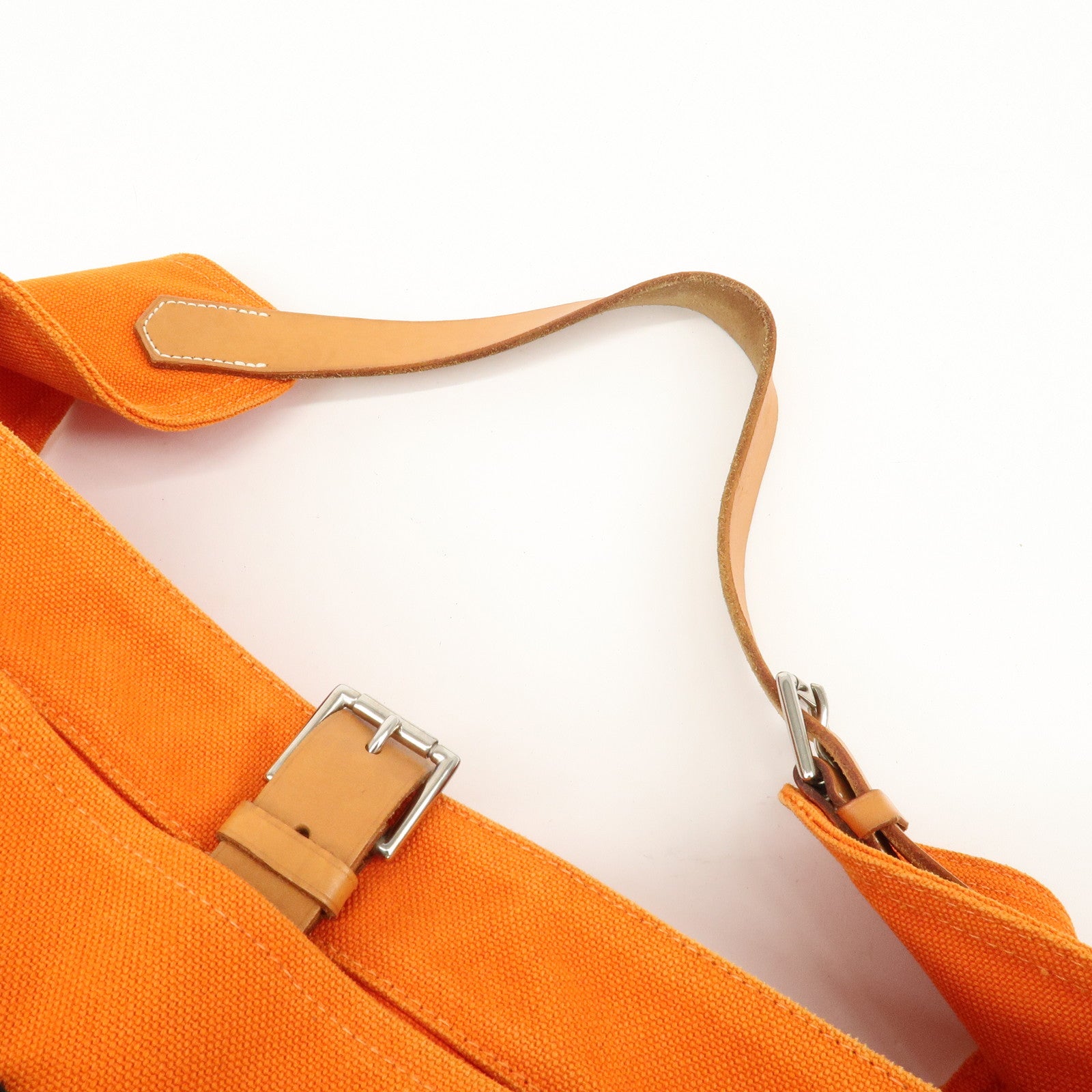 HERMES Marwari GM Canvas Leather □〇 Stamped Shoulder Bag Orange Used