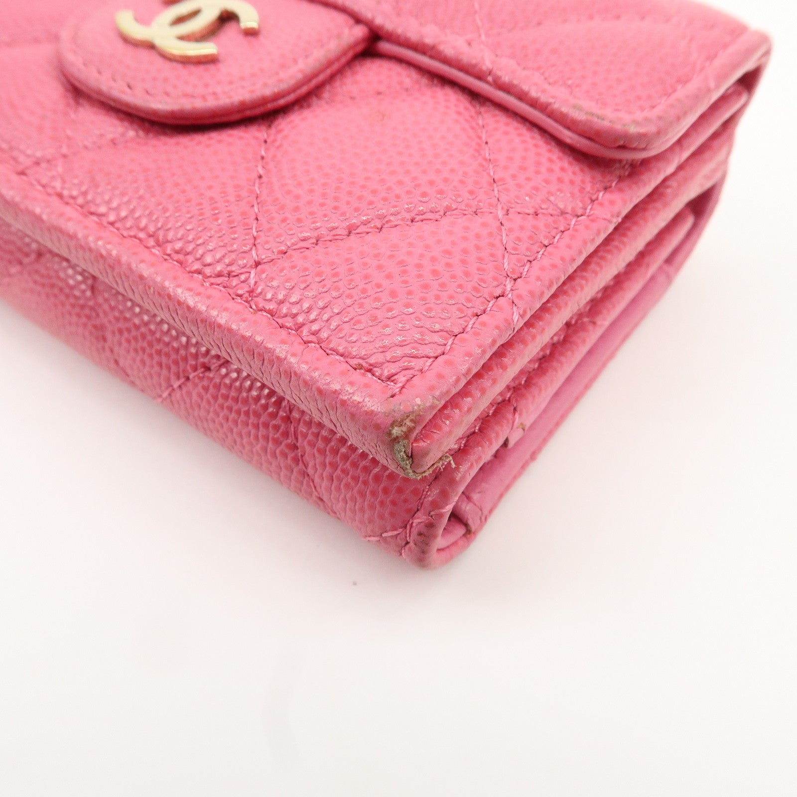 CHANEL Matelasse Caviar Skin Tri-Fold Wallet Pink A84401