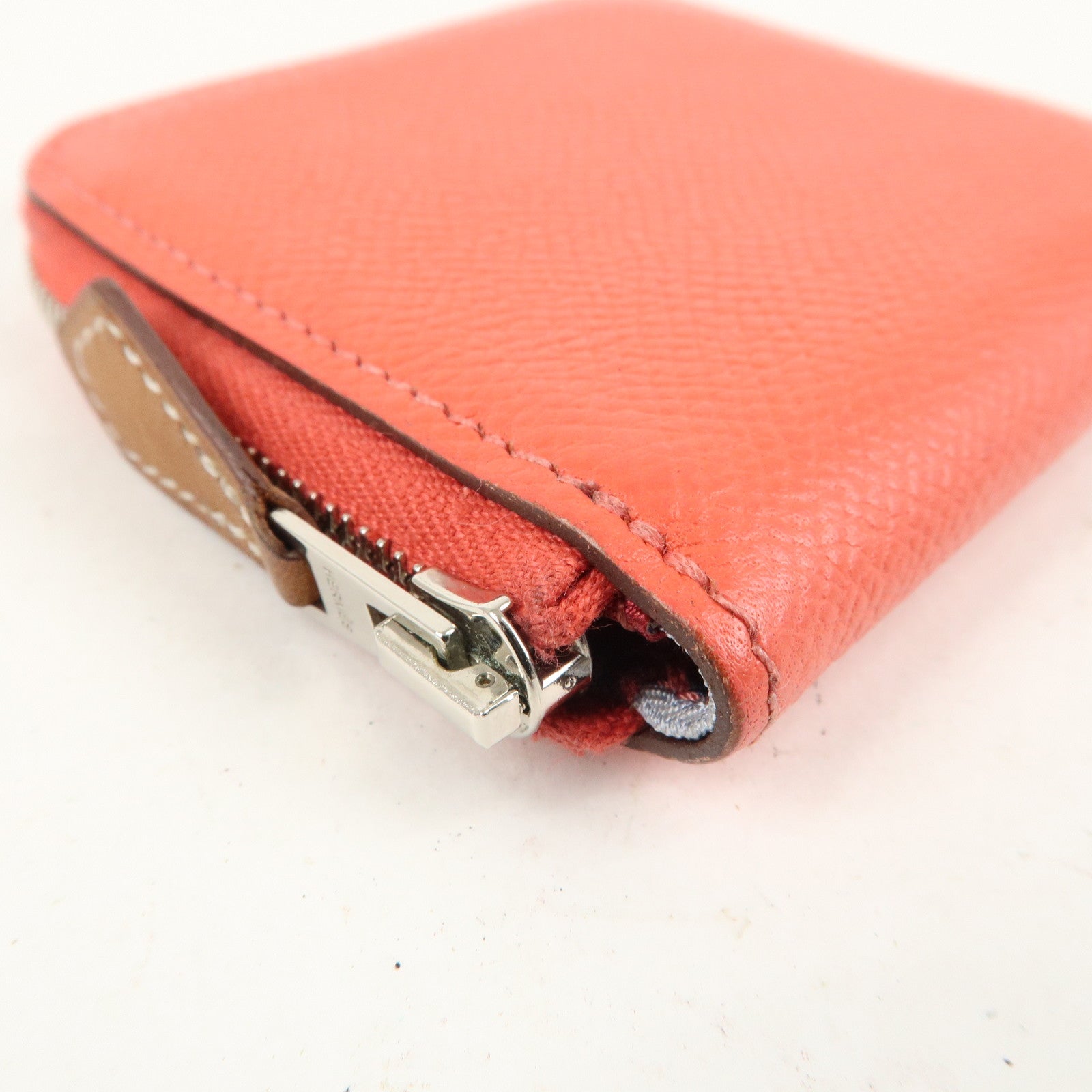 HERMES Leather Azap Silkin Coin Case X Engraved Red