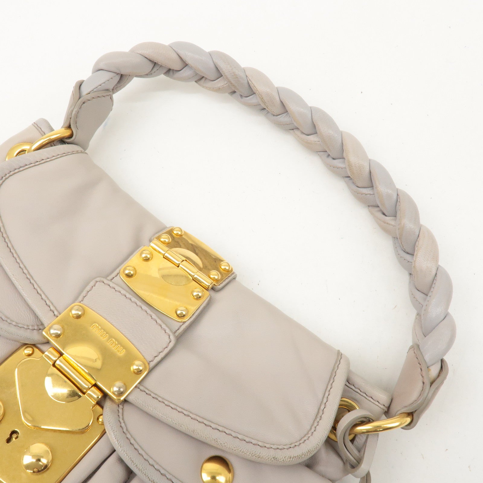 MIU MIU Matelasse Leather 2Way Bag Hand Bag Light Gray