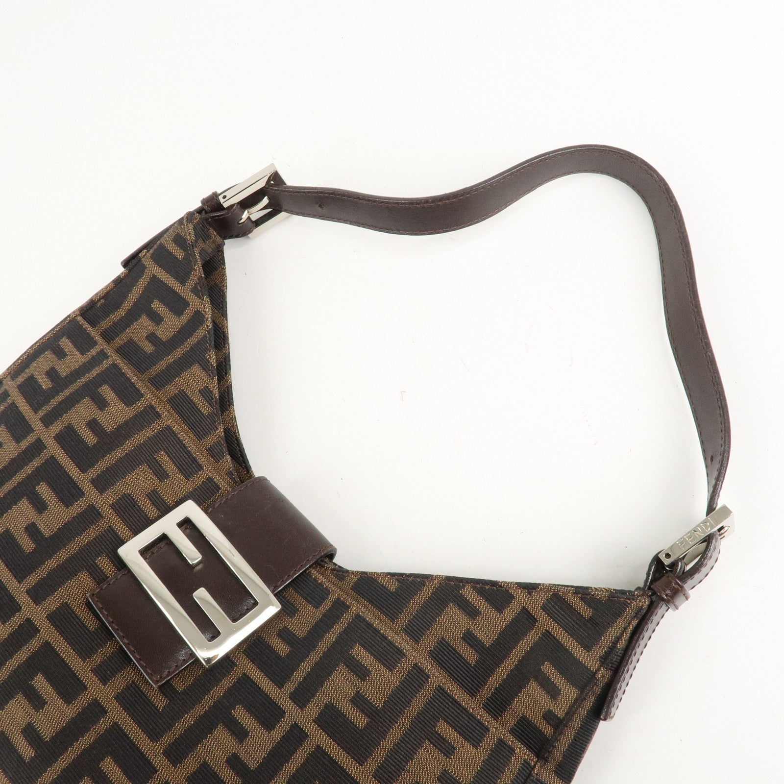 FENDI Zucca Canvas Leather Shoulder Bag Brown 26569 Used