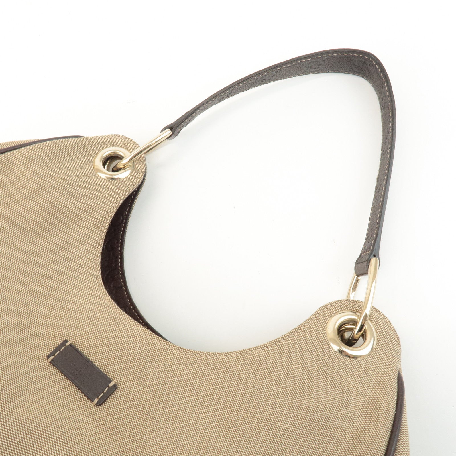 GUCCI Canvas Leather Shoulder Bag Beige Brown 257268