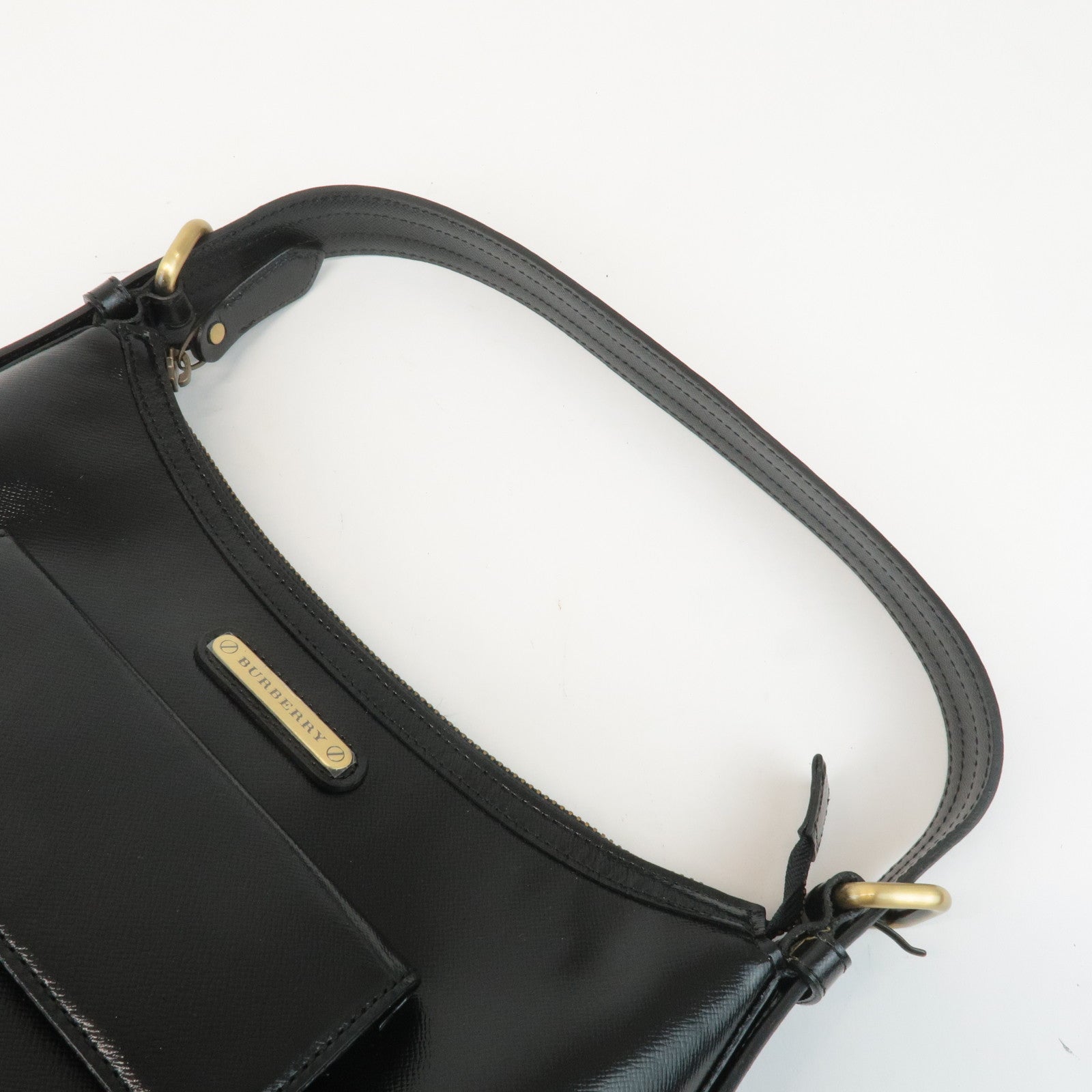 BURBERRY Leather Shoulder Bag Hand Bag Black Gold Hardware