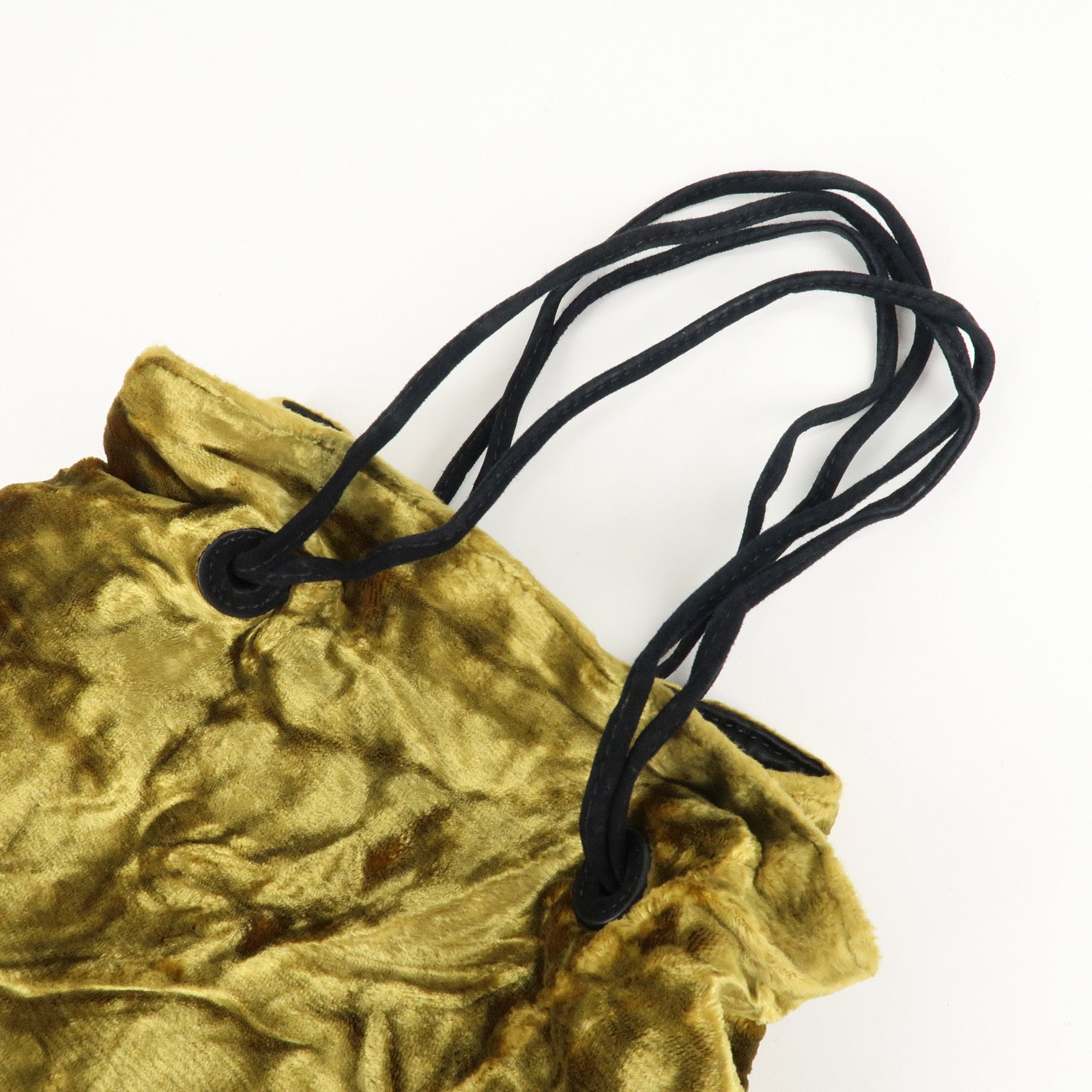 MIU MIU Satin Velour Suede Shoulder Bag Drawstring Bag Gold Black