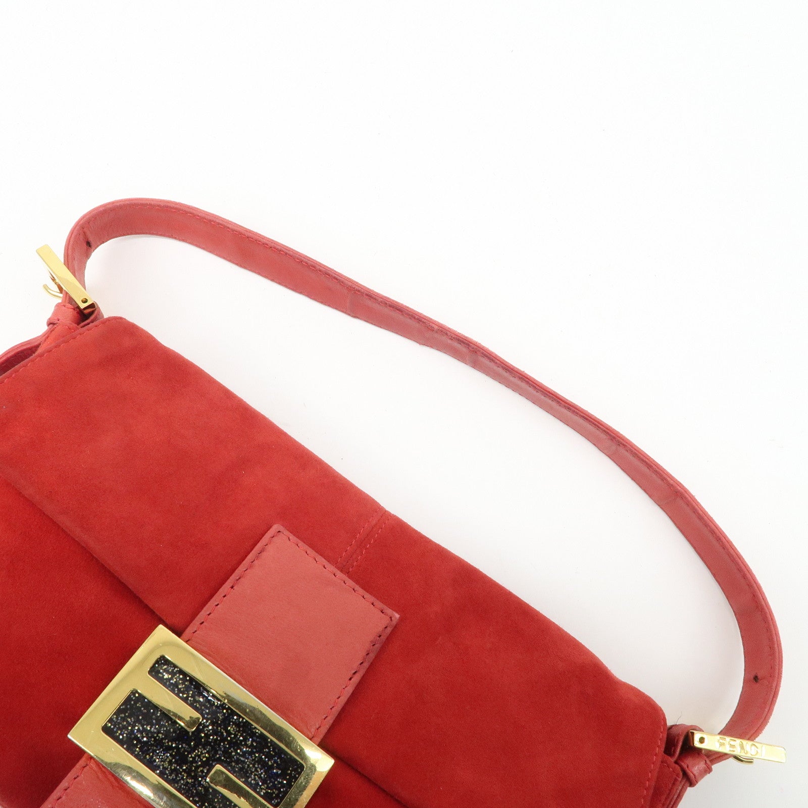 FENDI Mamma Baguette Suede Leather Shoulder Bag Red 26424 Used