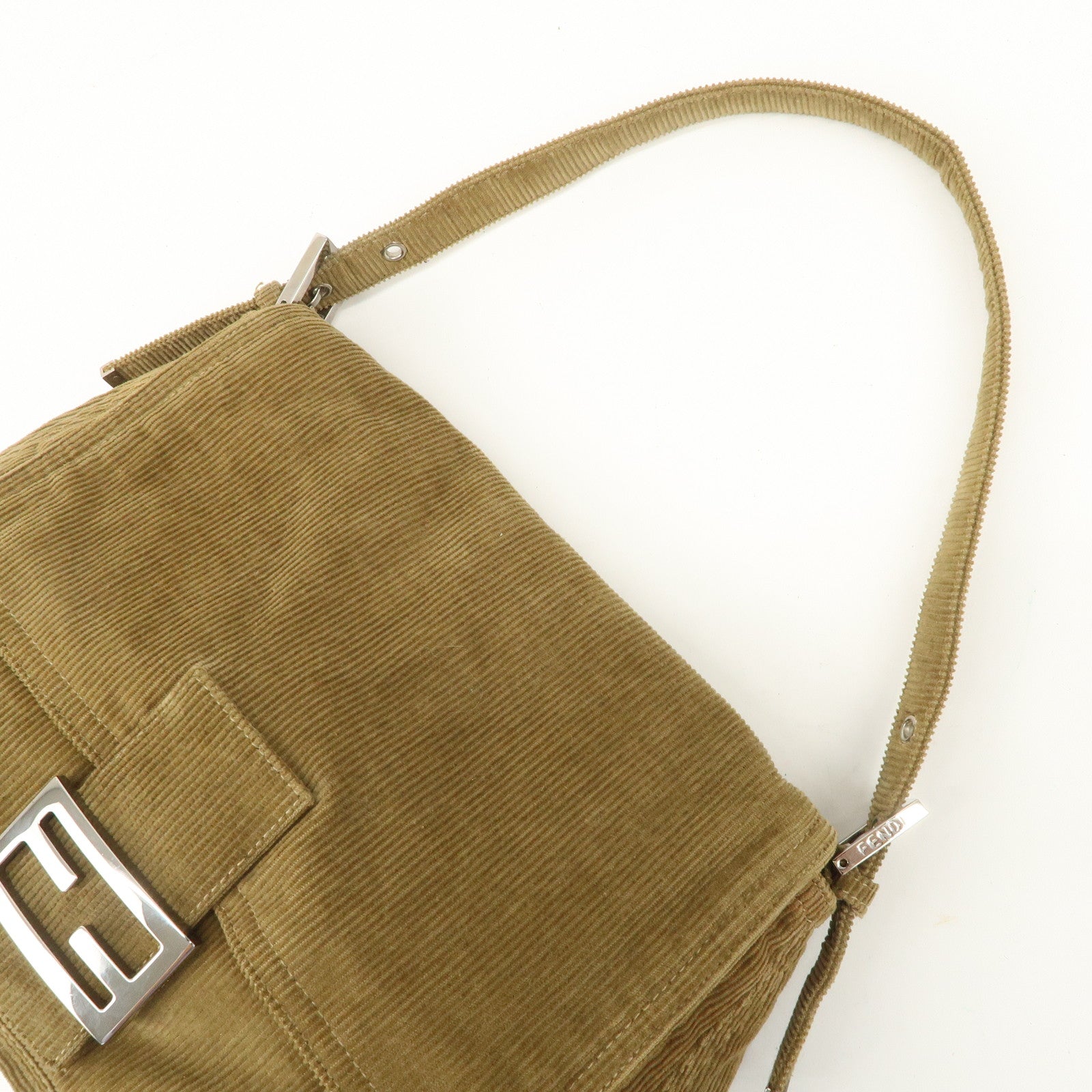 FENDI Mamma Baguette Corduroy Shoulder Bag Khaki 26325