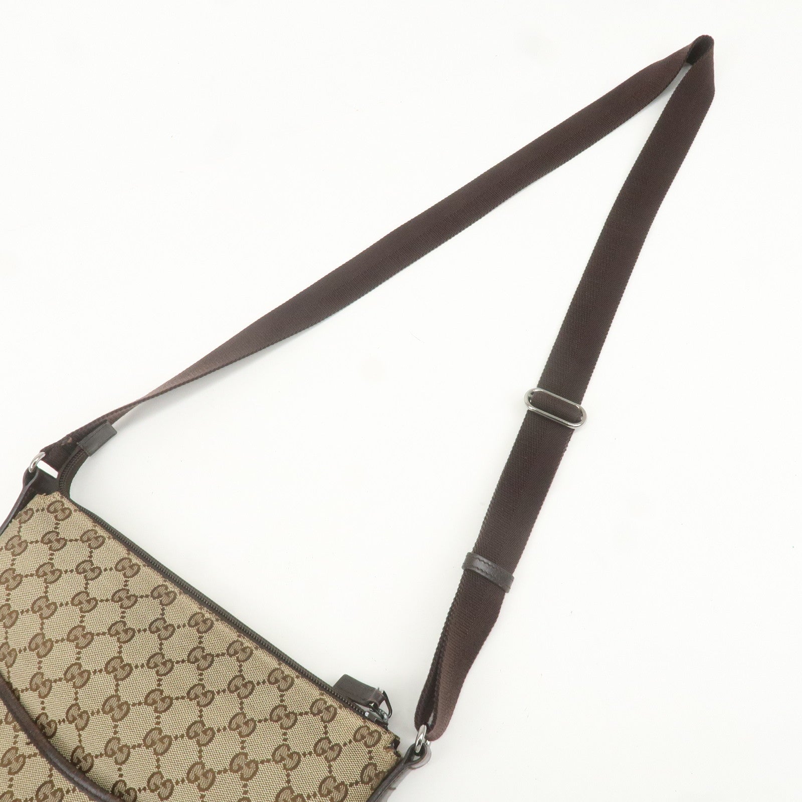 GUCCI GG Canvas Leather Shoulder Bag Crossbody Bag Brown 145857