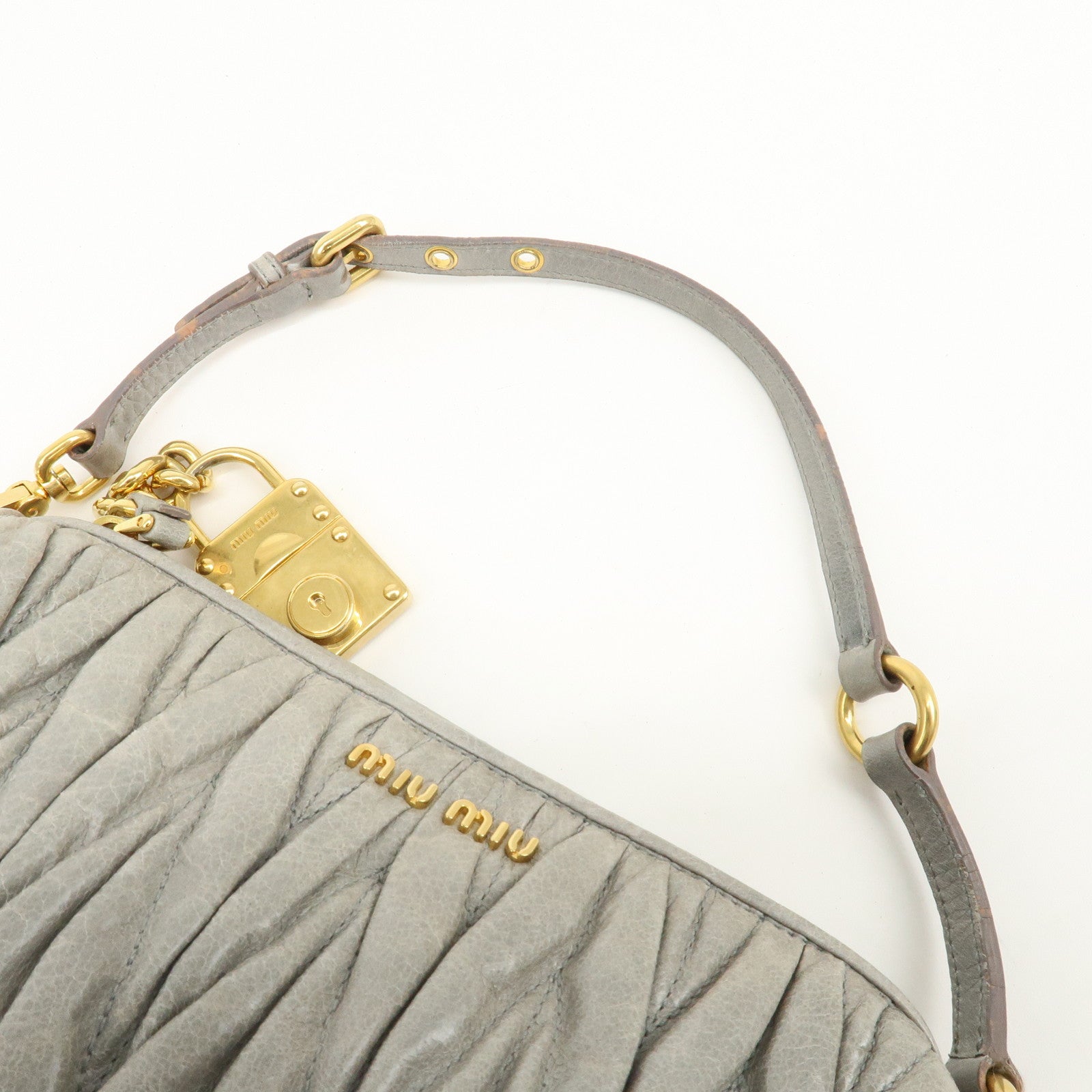 MIU MIU Matelasse Leather Semi Shoulder Bag Hand Bag Gray Used