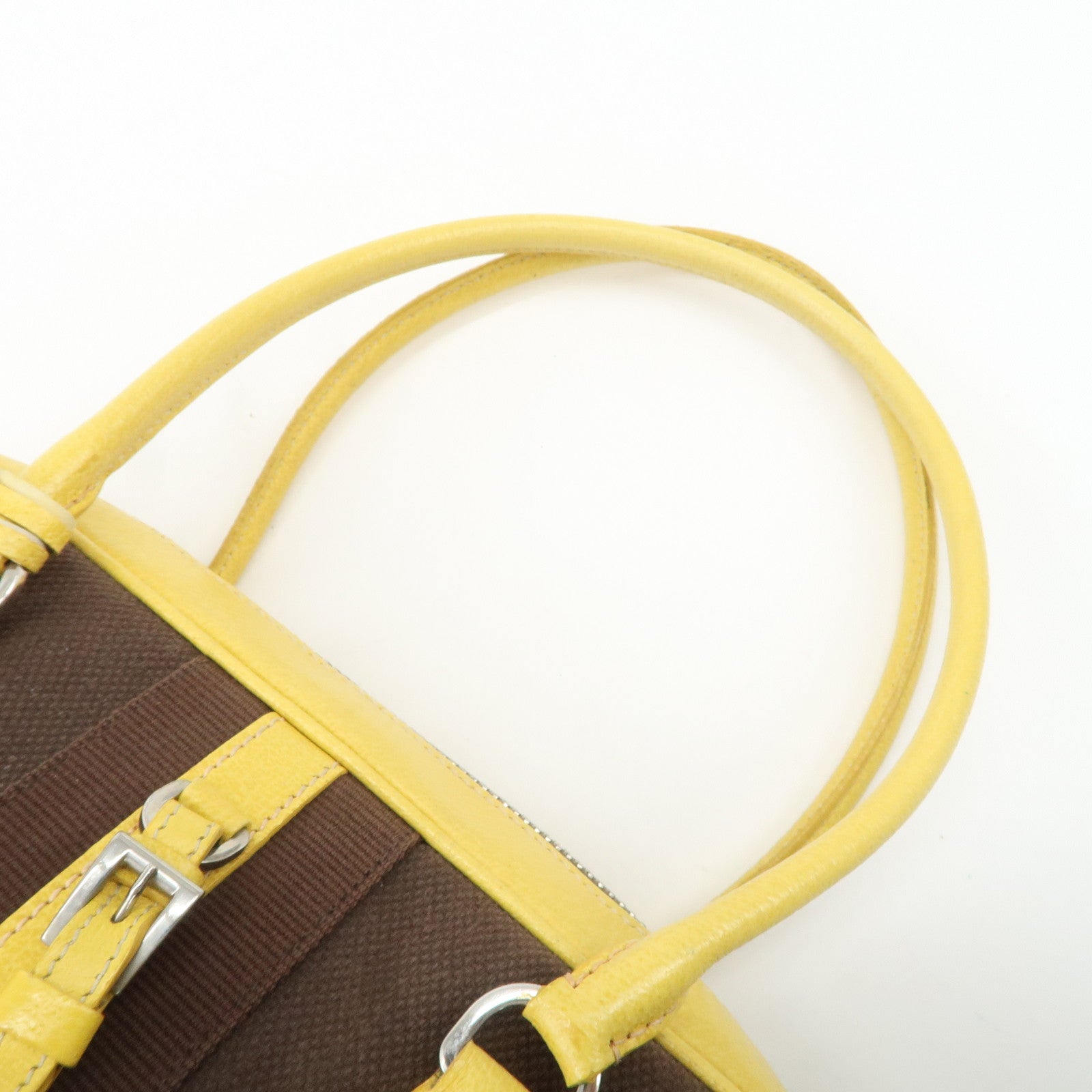 PRADA Canvas Leather Shoulder Bag Hand Bag Brown Yellow