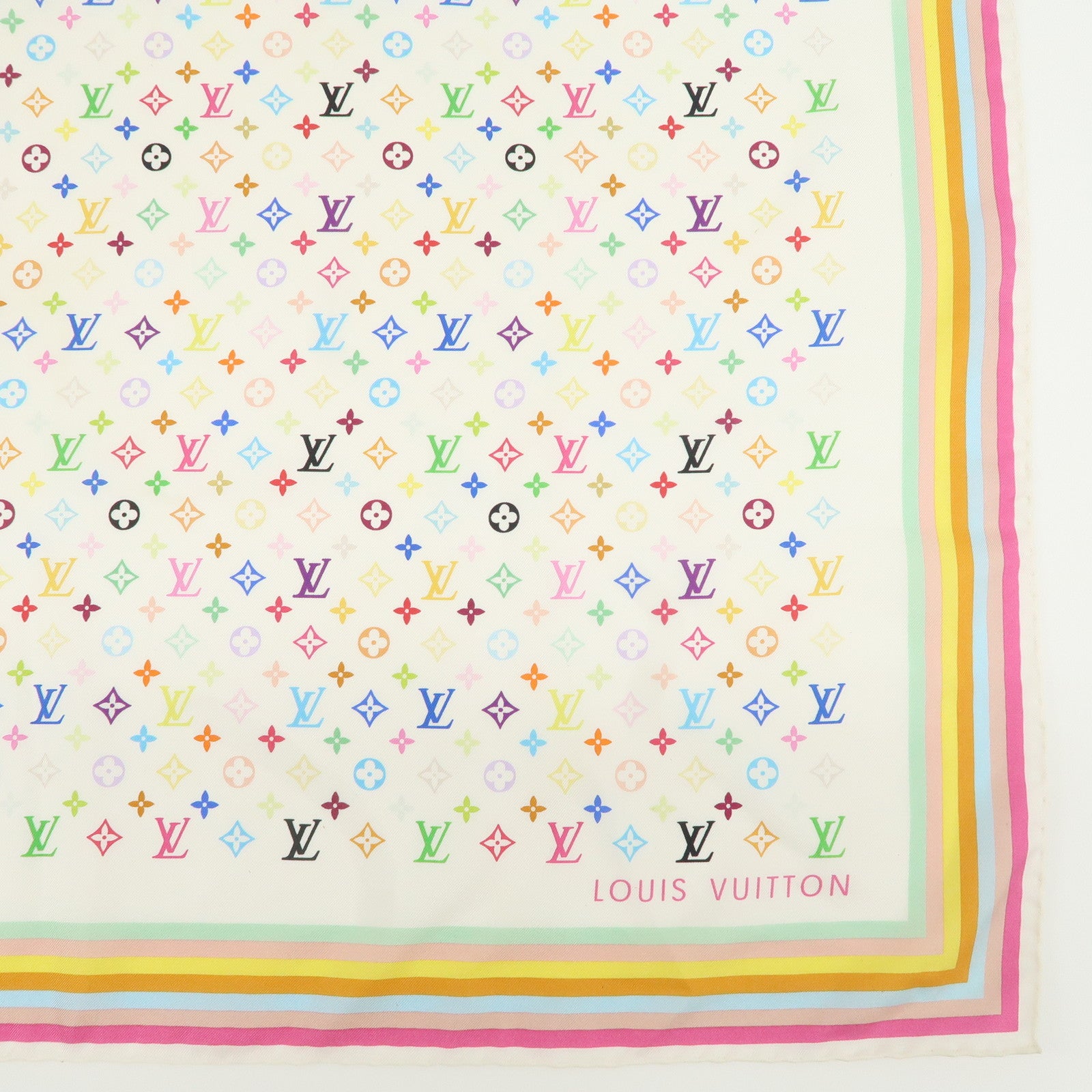 Louis Vuitton Monogram Multicolor Silk Scarf Blanc M71915 Used