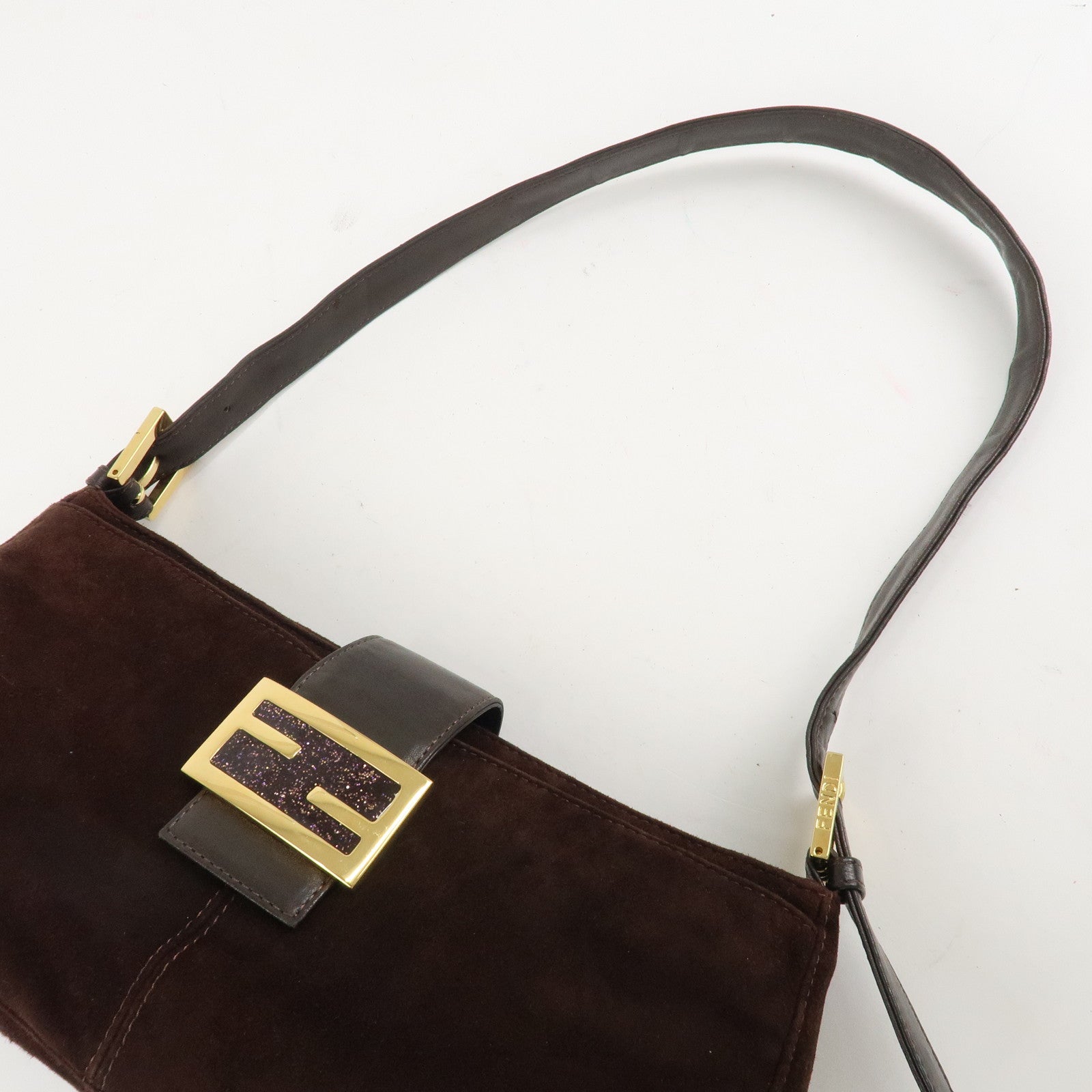 FENDI Suede Leather Shoulder Bag Dark Brown 26722