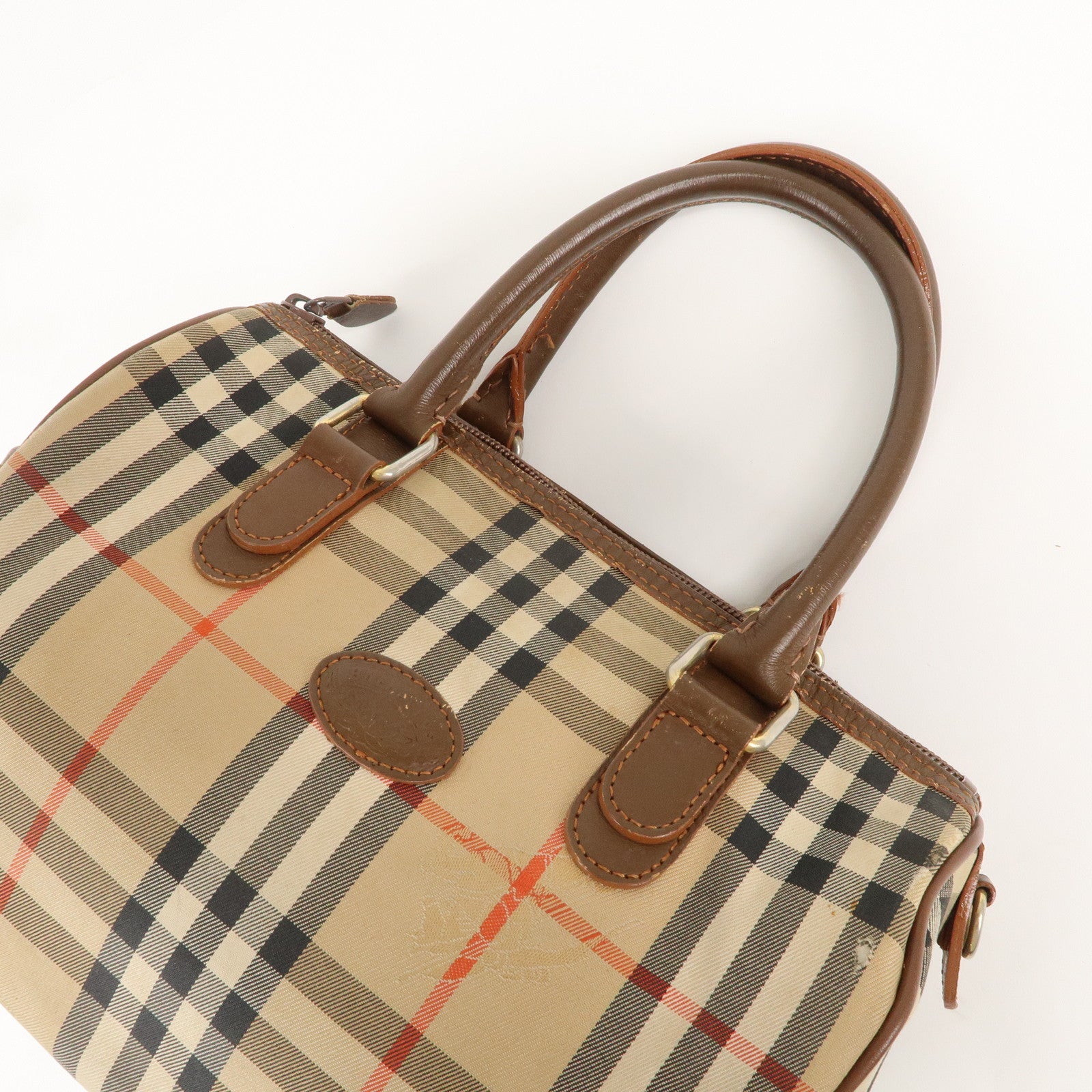 Burberry Burberrys Canvas Leather Mini Boston Bag